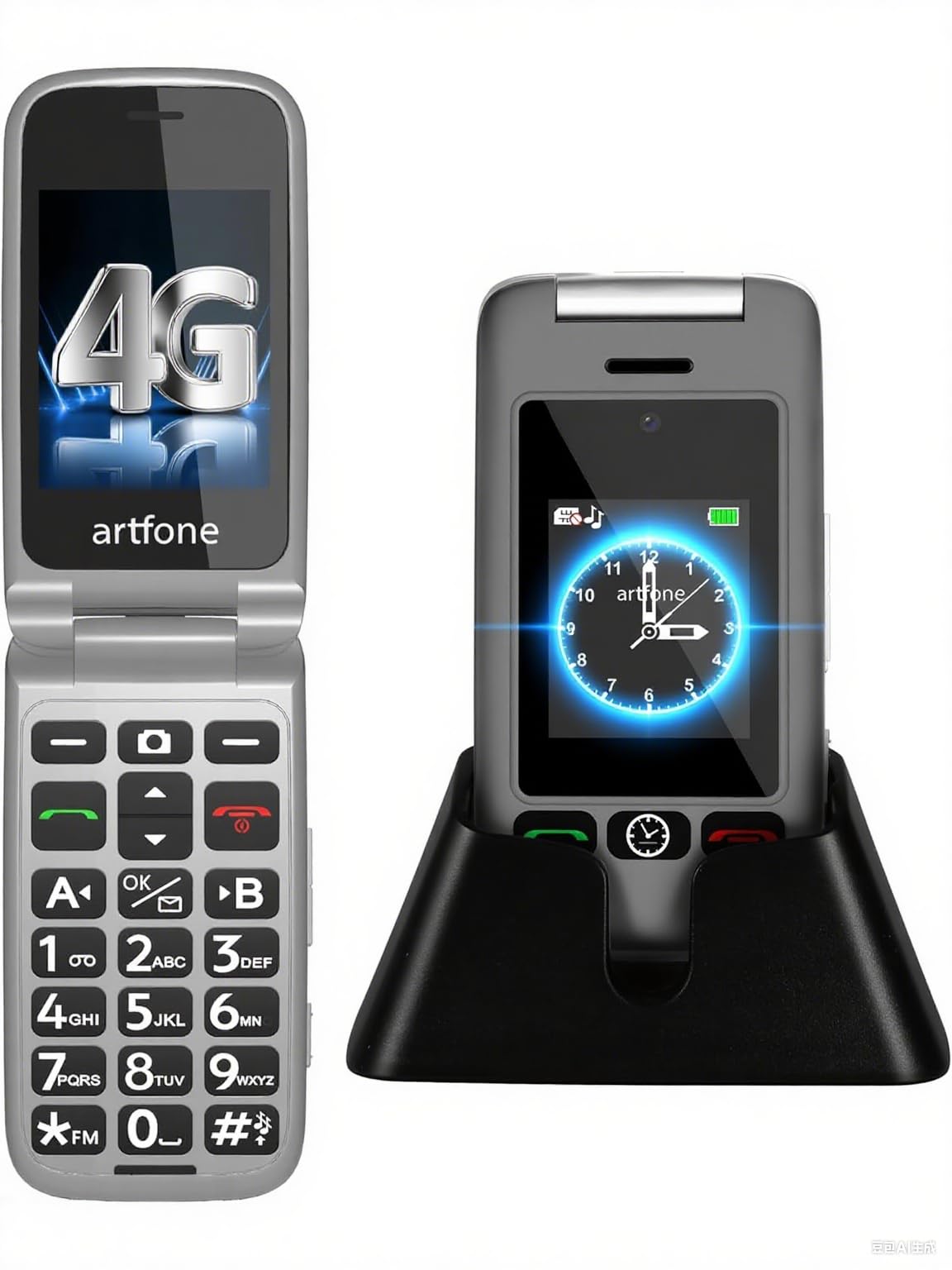 Artfone G6 Pro 4G - Telefono Cellulare Flip per Anziani, Grigio