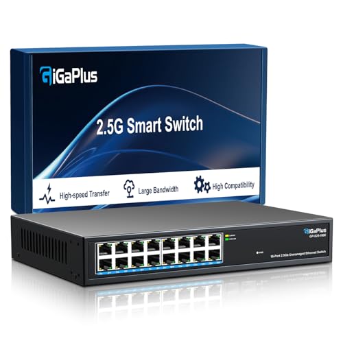 Switch Ethernet non gestito a 16 porte 2.5 Gb, 16 porte Base-T 2.5Gbps. Switch di rete GiGaPlus 2.5Gbps per NAS/PC a 2.5Gbps, AP wireless, router WiFi6. Plug and Play, design senza ventola