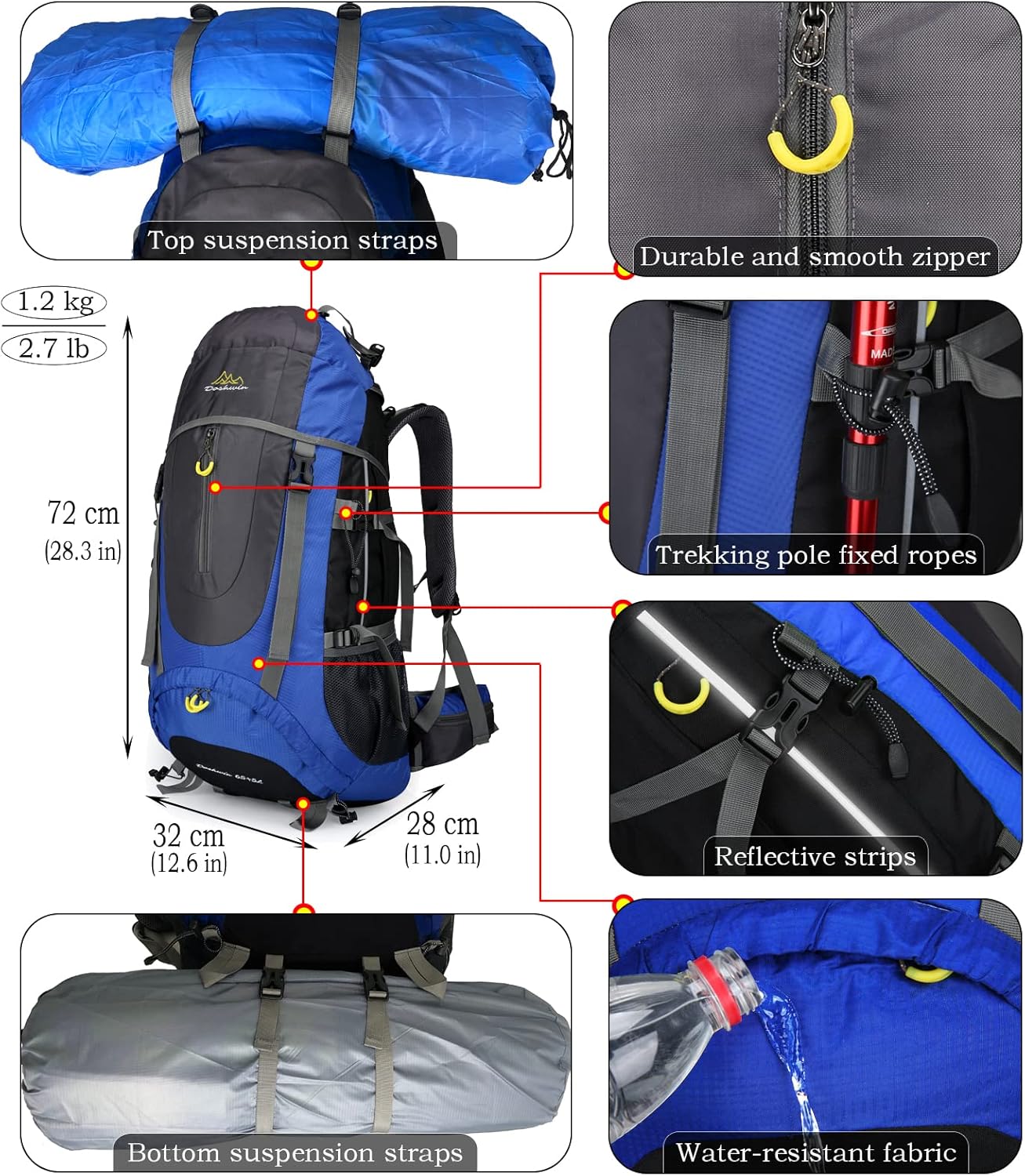 Doshwin Zaino da Escursionismo 70L Grande - immagine 4