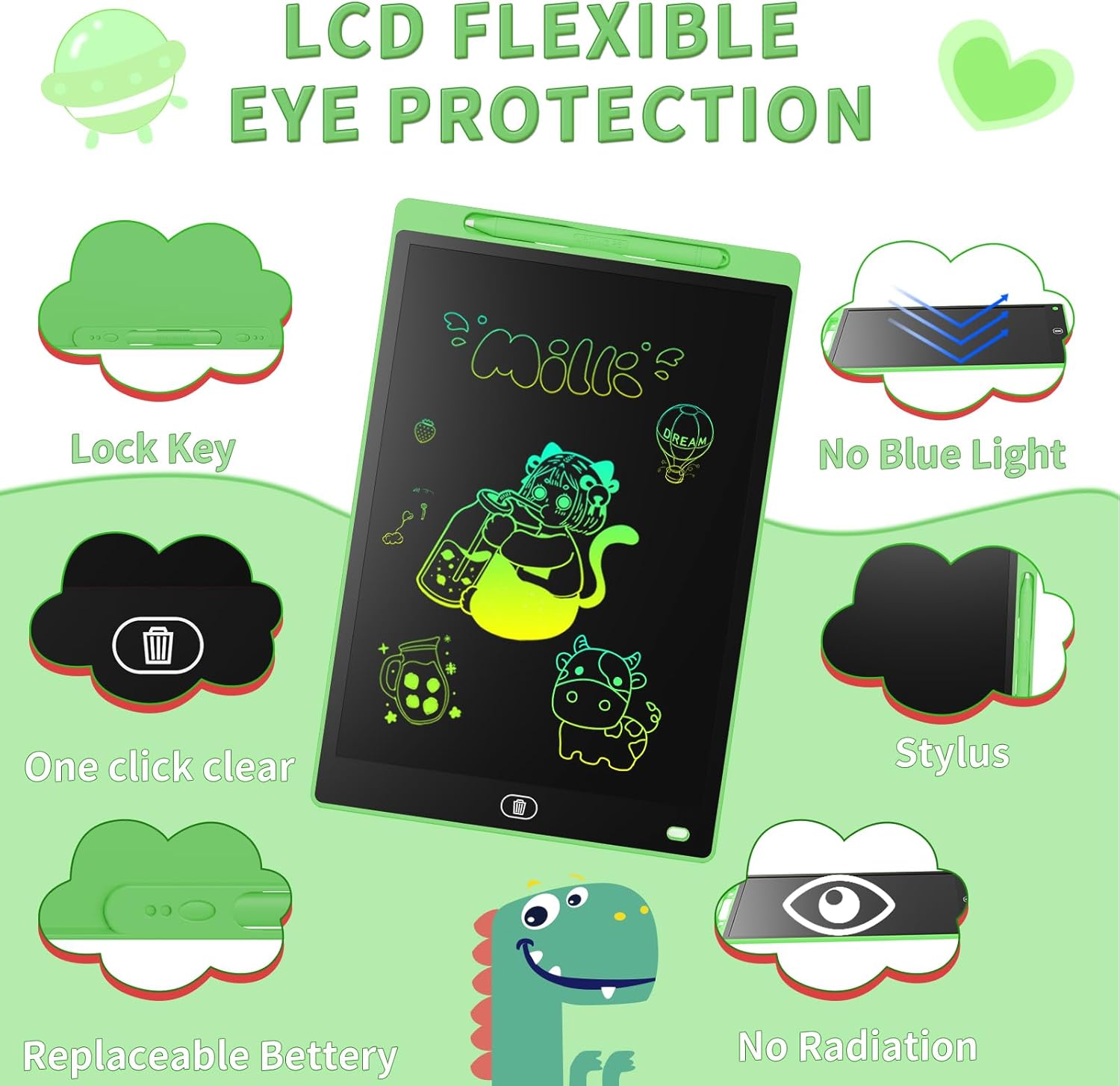 Genialba Tavoletta Grafica LCD 8,5 Pollici, Verde - immagine 2