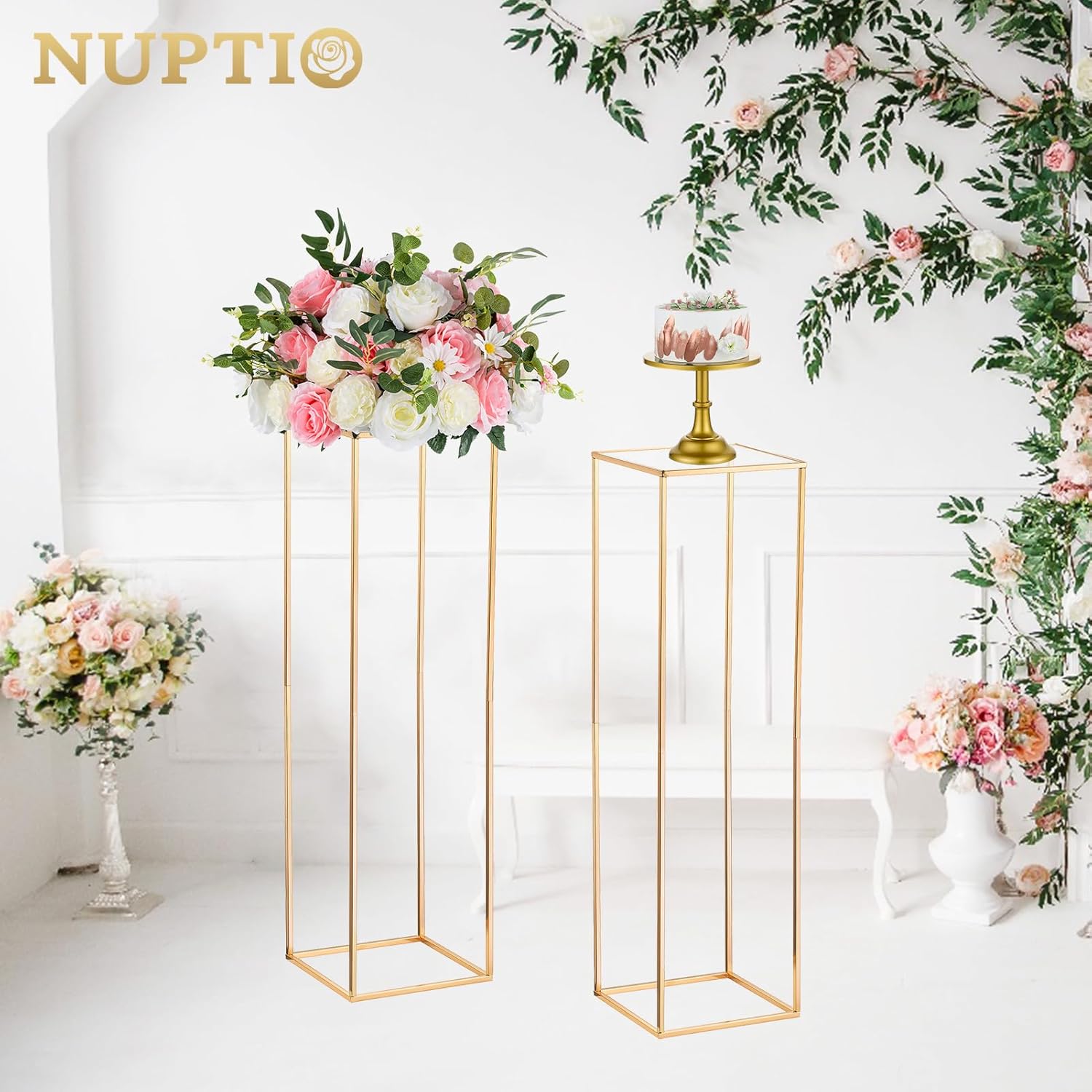 Nuptio Vaso D'oro per Centrotavola di Nozze - 2 Pezzi 100cm - immagine 2