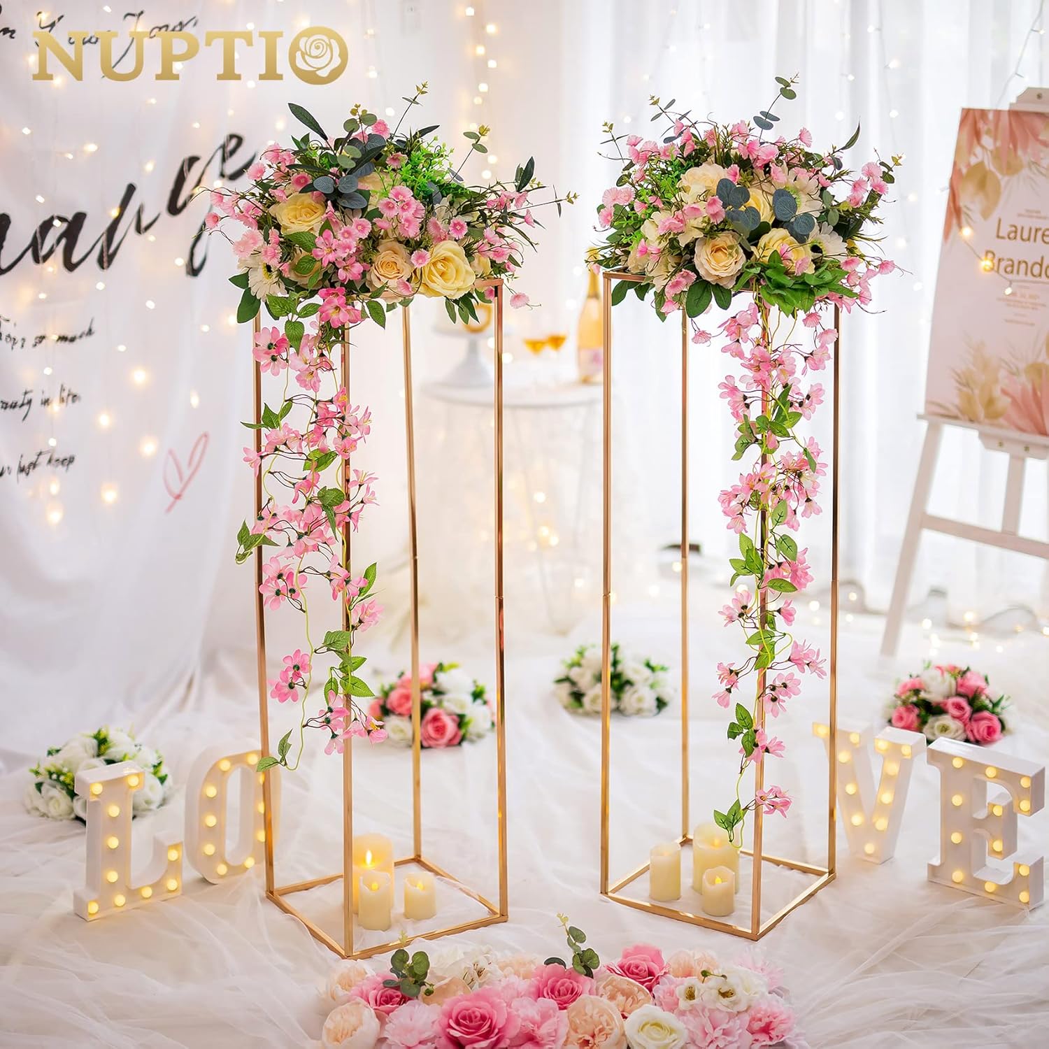 Nuptio Vaso D'oro per Centrotavola di Nozze - 2 Pezzi 100cm - immagine 7