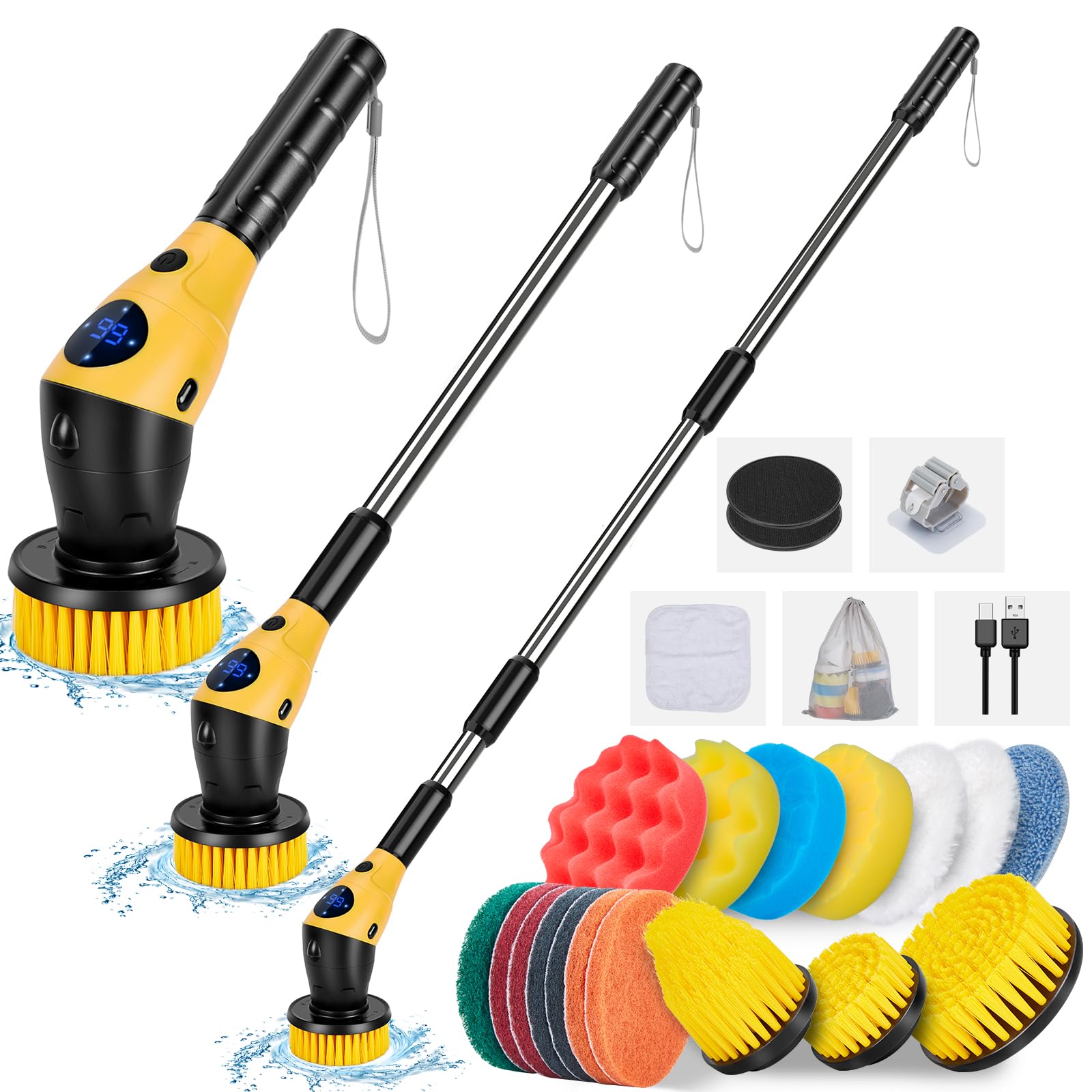 Wadeo Spazzola Elettrica Rotante per Pulizia, Giallo