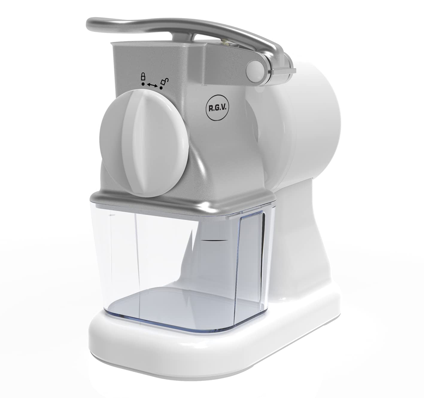 RGV Robusta Junior grattugia elettrica per formaggio, Rullo in Acciaio Inox, Tramoggia in Alluminio, Contenitore Estraibile con Coperchio Salvafreschezza, 150 W