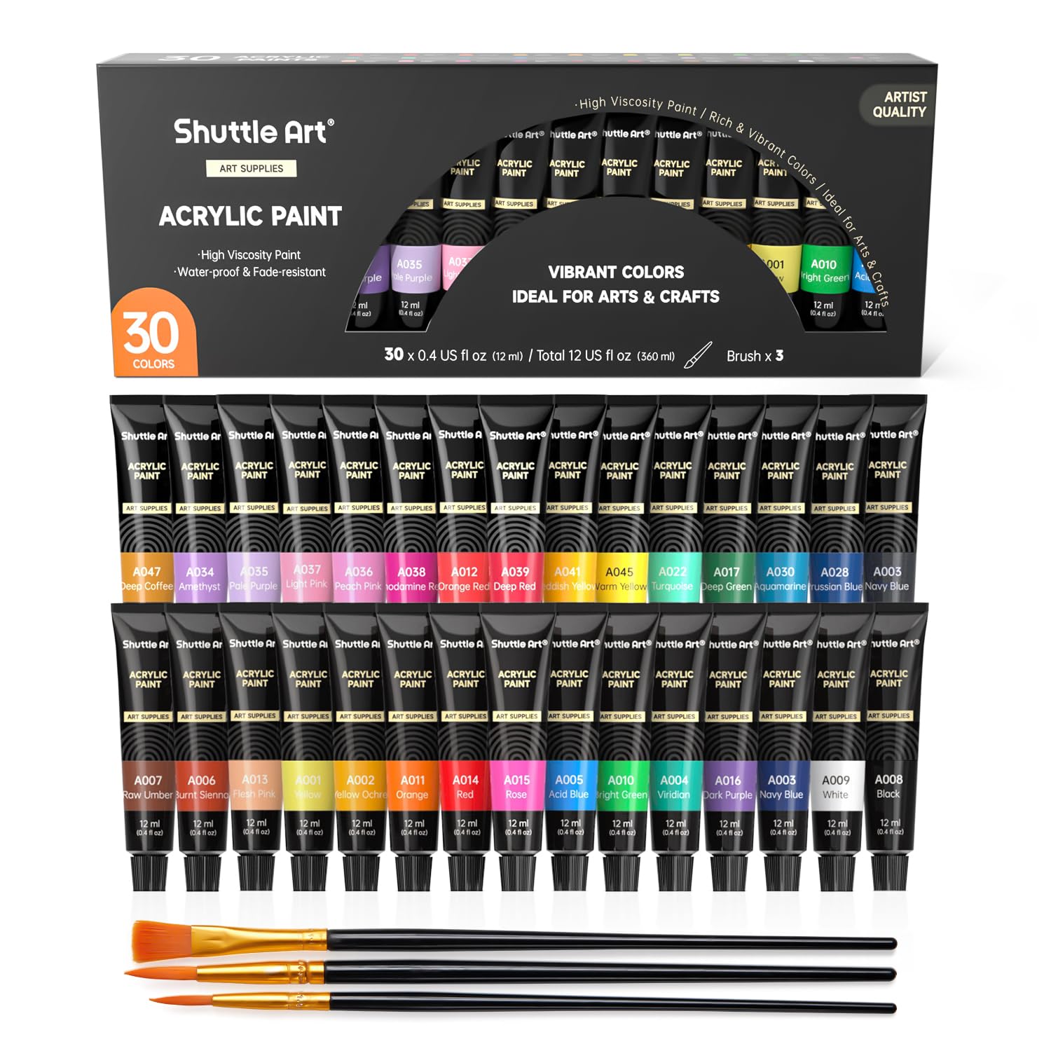 Shuttle Art Set Colori Acrilici, 30 Tubetti da 12ml