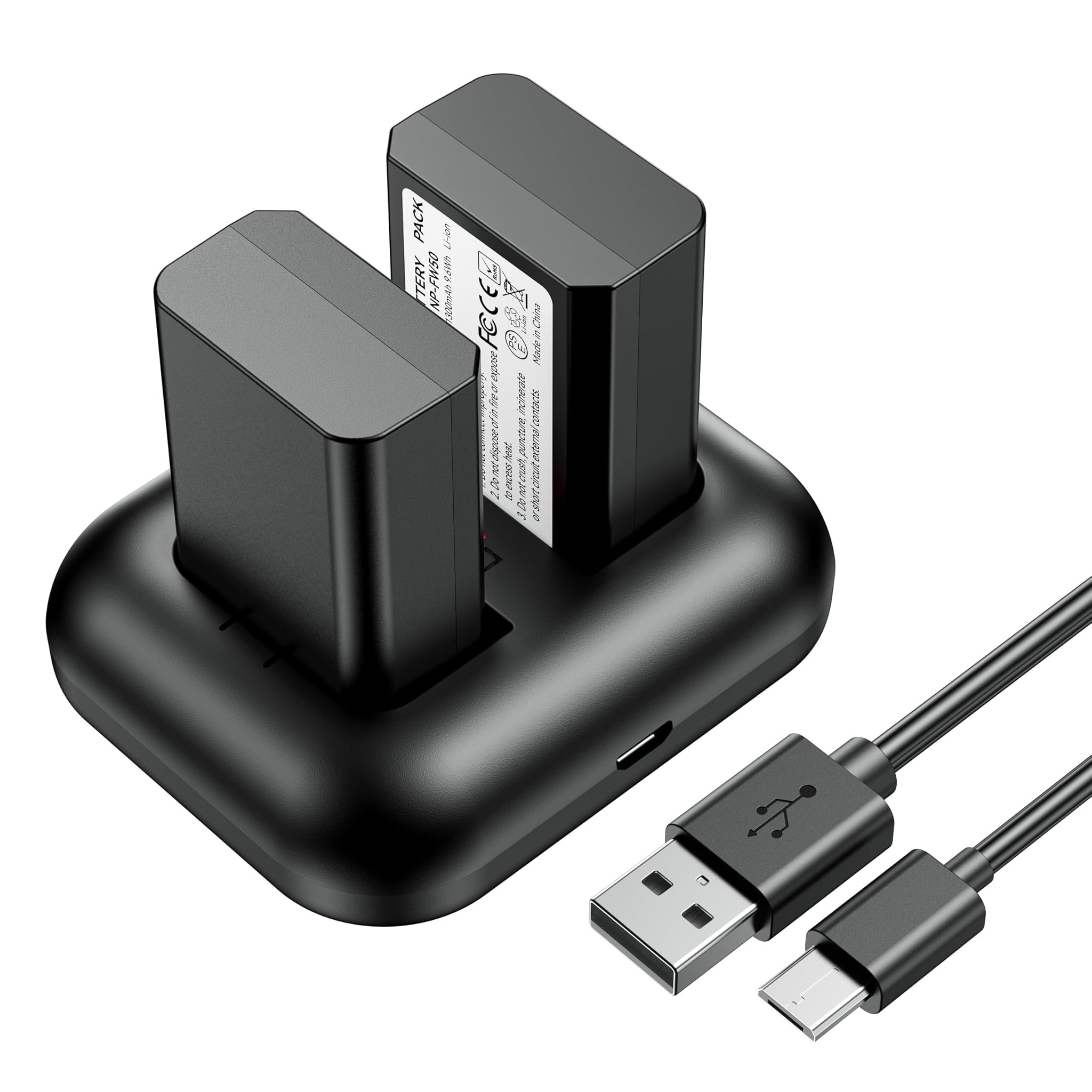 Enegon NP-FW50 (2 pezzi) Batteria 1300mAh e Caricatore Dual USB