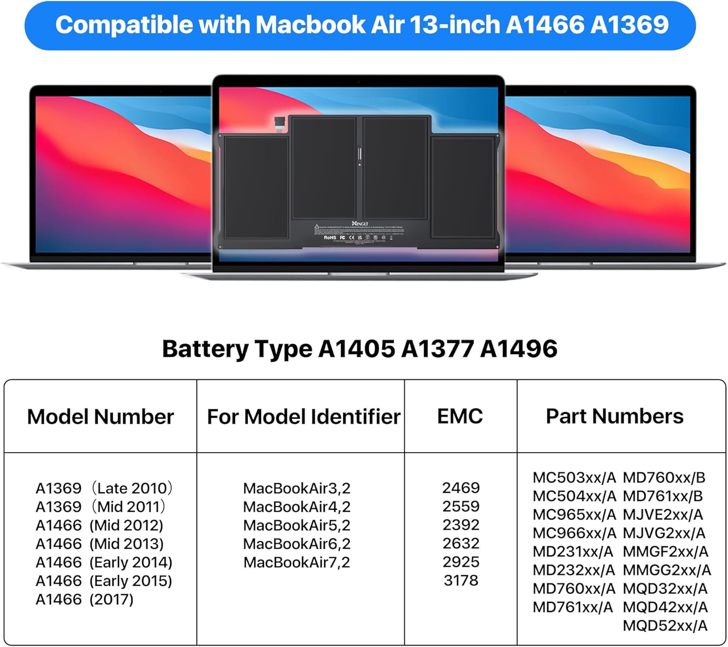 Batteria di ricambio per MacBook Air 13'' A1466 7200 mAh - immagine 2
