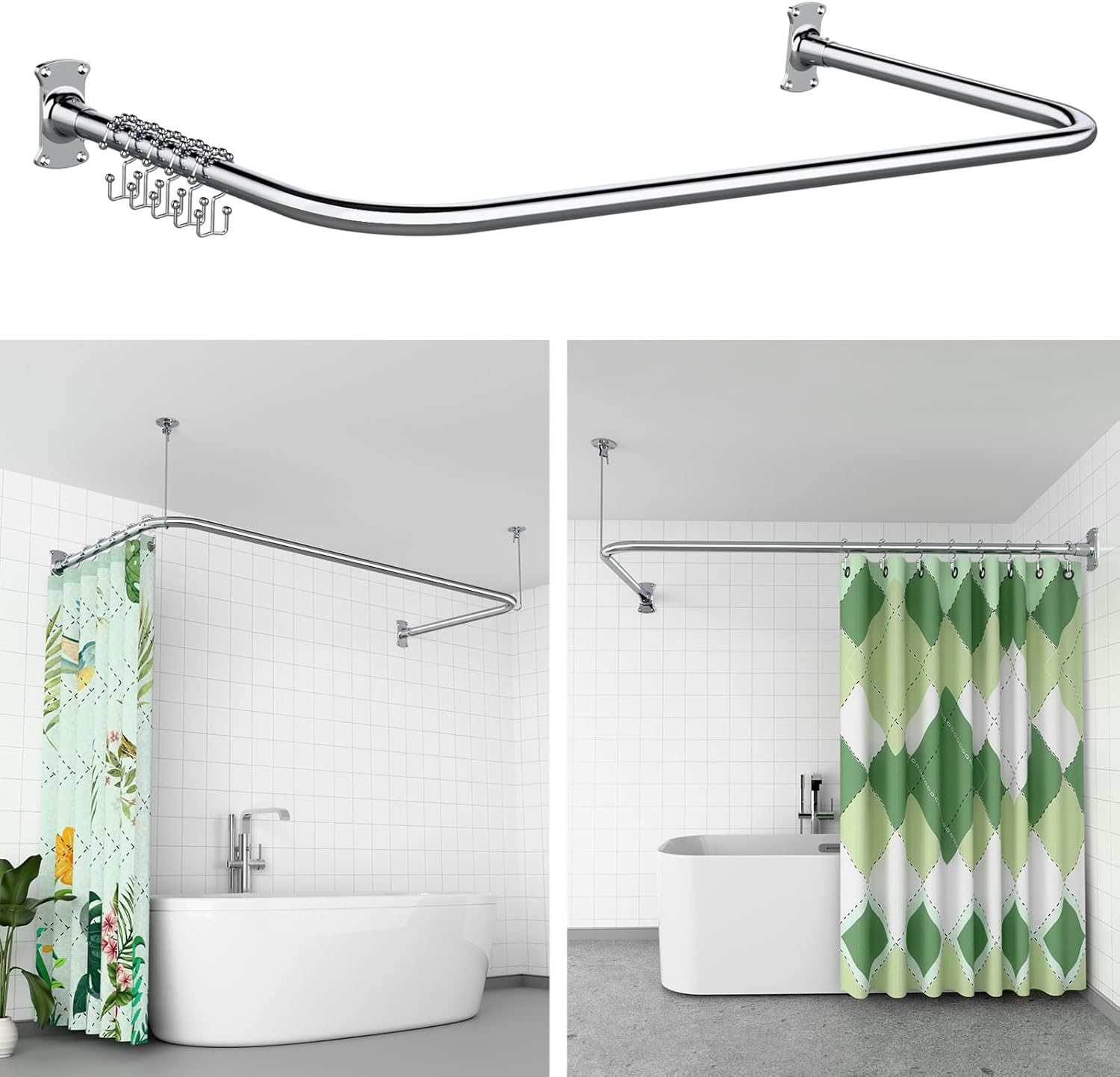 Kulaco Asta Tenda Doccia Angolare a U/L in Acciaio Inox