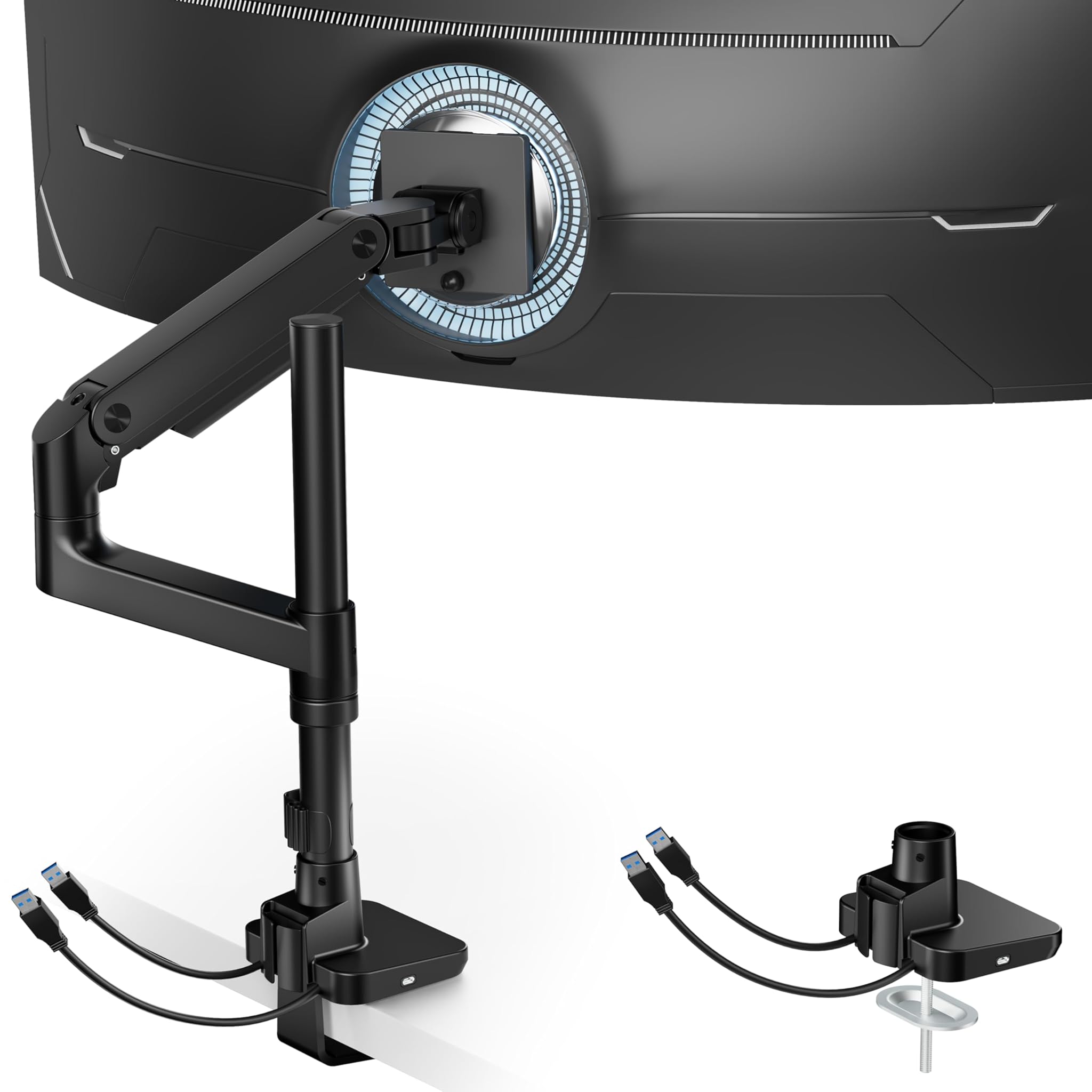 Ares Wing Supporto Monitor Singolo con USB, Nero