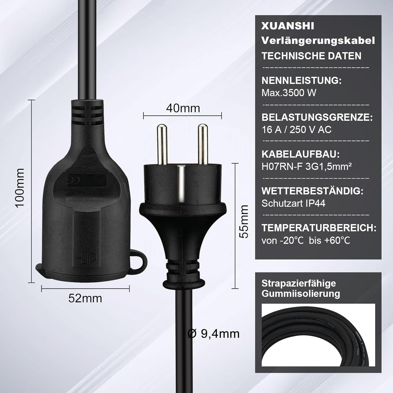 Cavo Prolunga Esterni 25m Gomma Schuko IP44 Nero - immagine 2