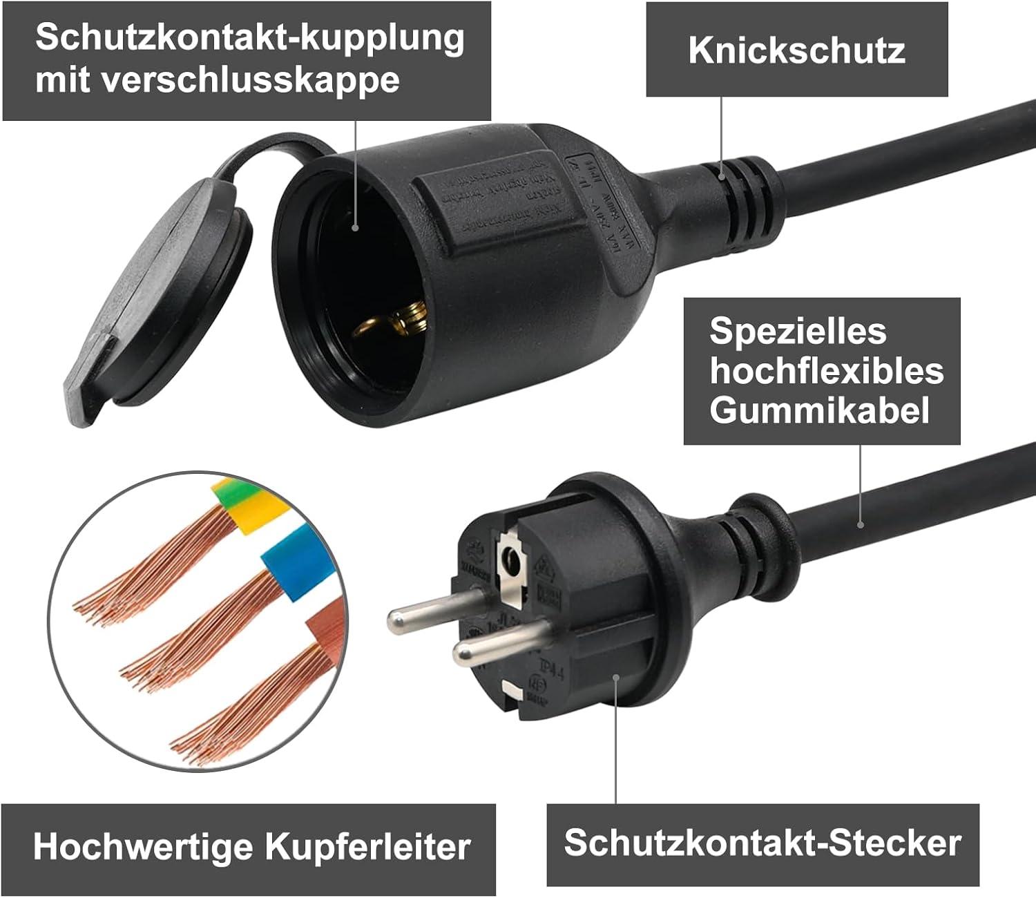 Cavo Prolunga Esterni 25m Gomma Schuko IP44 Nero - immagine 3