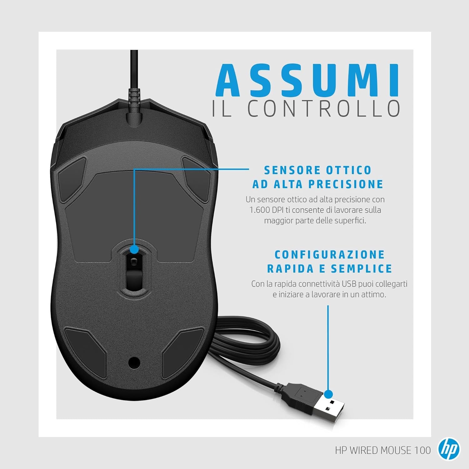 Hp 100 Mouse Cablato Nero - immagine 6