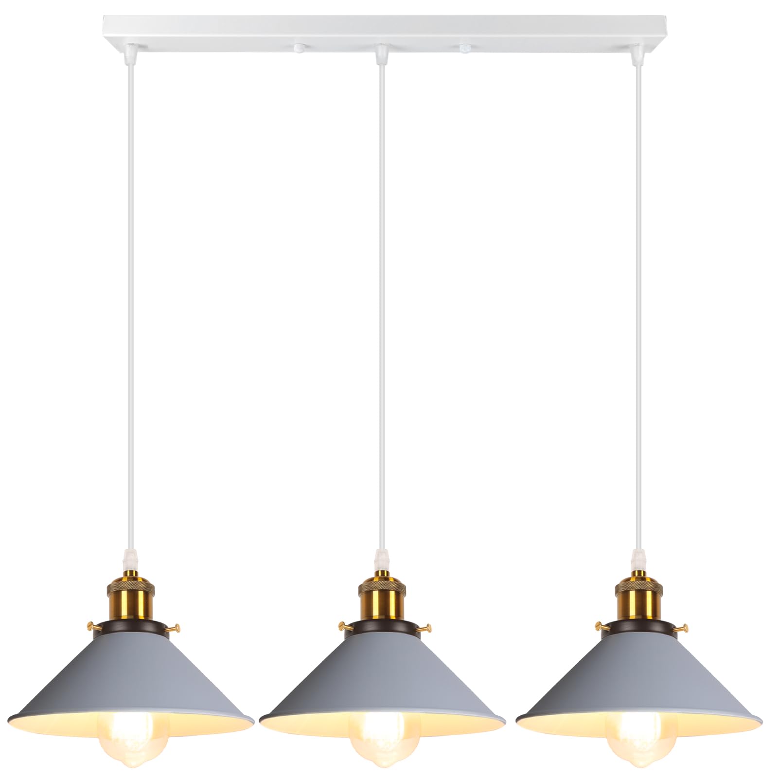 Idegu 3 Luci Lampada a Sospensione Retrò, Grigio