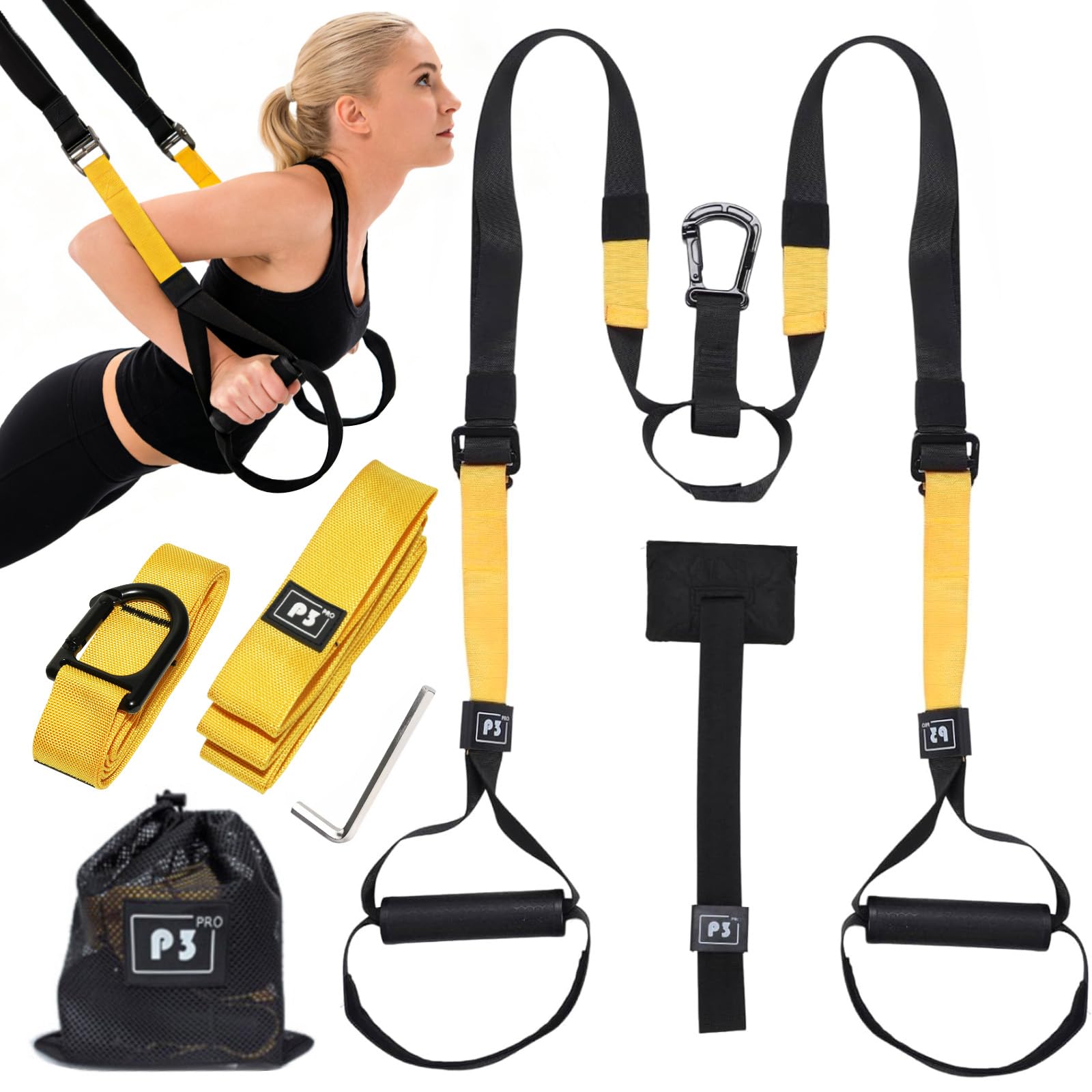 Allenamento Sospensione Sling Trainer Set, Allenamento in Sospensione, Kit per Allenamento a Sospensione, Regolabile, con Ancora per Porta, Adatto per Casa, Interni e Esterni
