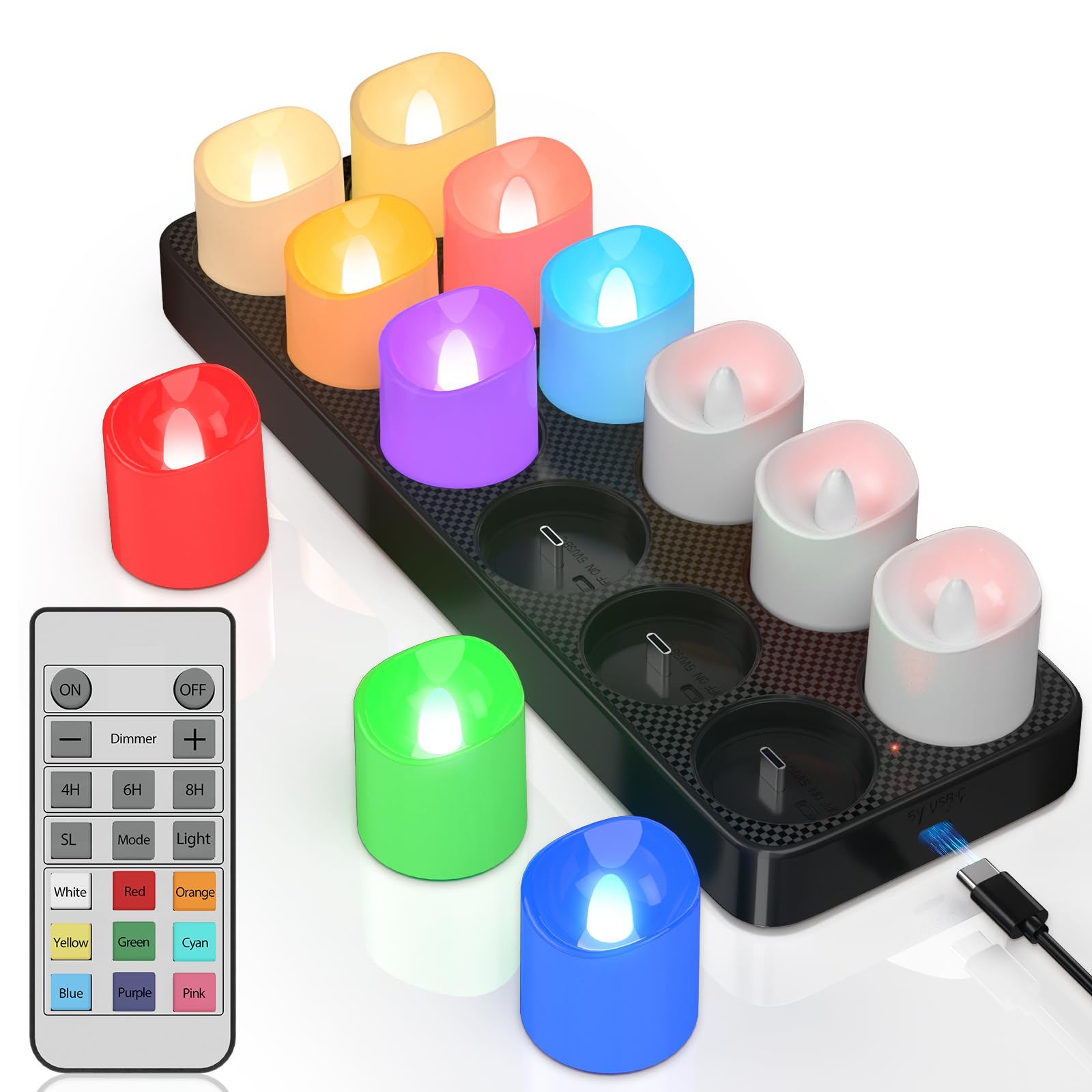 Pchero Candele LED Ricaricabili RGB, 12 Pezzi