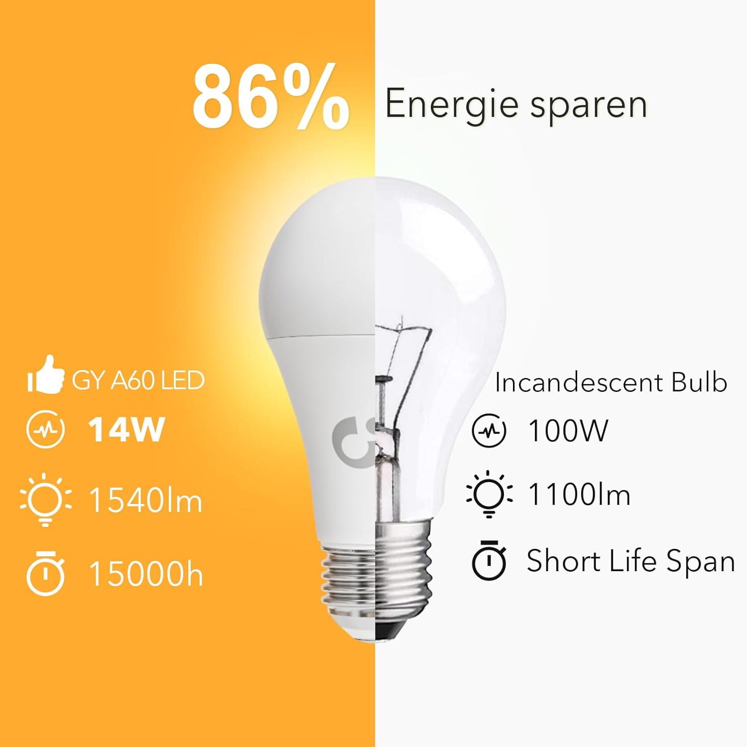 Gy Lampadine LED E27 14W Luce Calda 3000K, 12 Pezzi - immagine 2