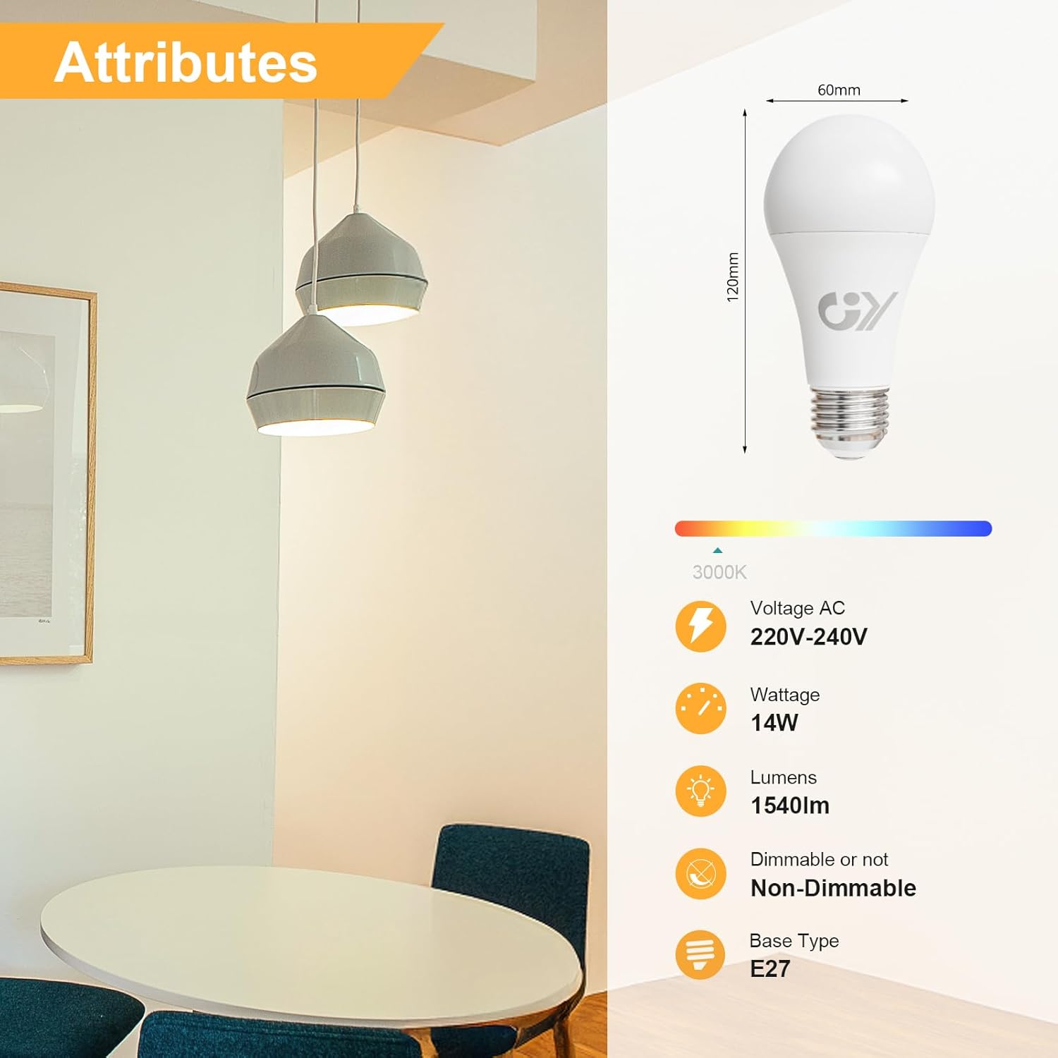 Gy Lampadine LED E27 14W Luce Calda 3000K, 12 Pezzi - immagine 3