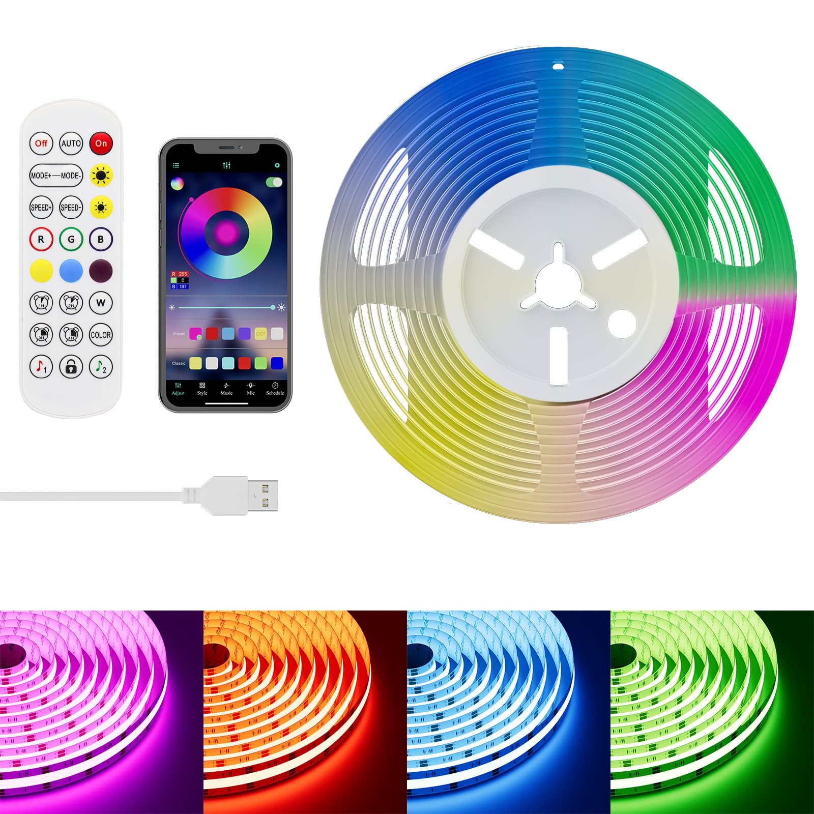 Striscia LED COB RGB 5V USB 2M con APP BT Smart