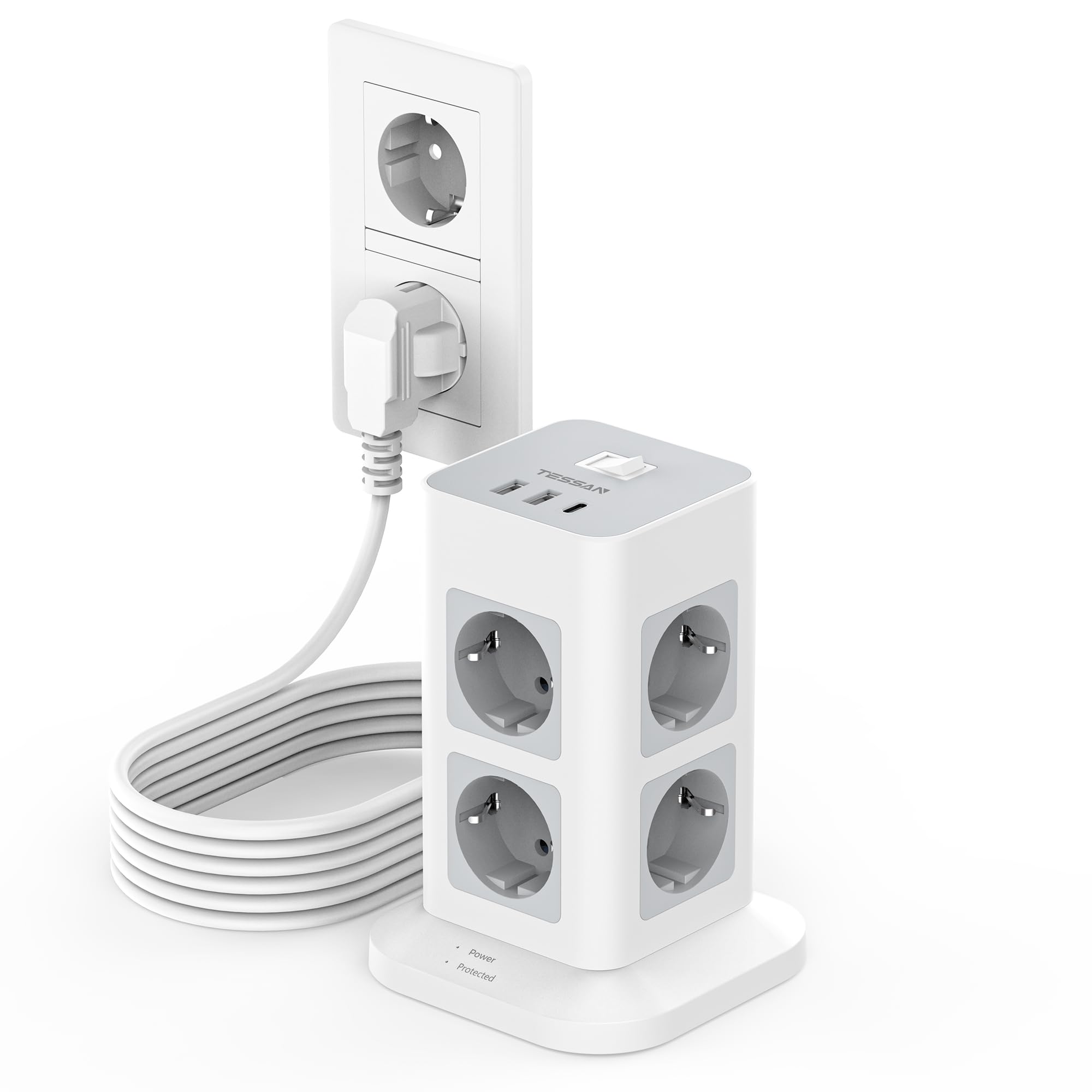 Tessan Ciabatta Multipresa Verticale 8 Prese 3 USB