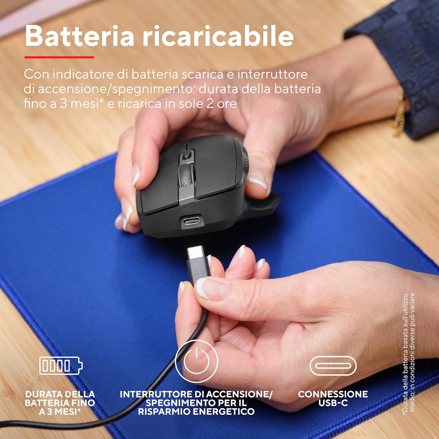 Trust Ozaa+ Mouse Wireless Bluetooth + 2.4GHz, Nero - immagine 4