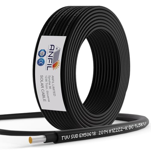 ANFIL Cavo di Prolunga per Pannelli Solari 6mm2, Nero 50m