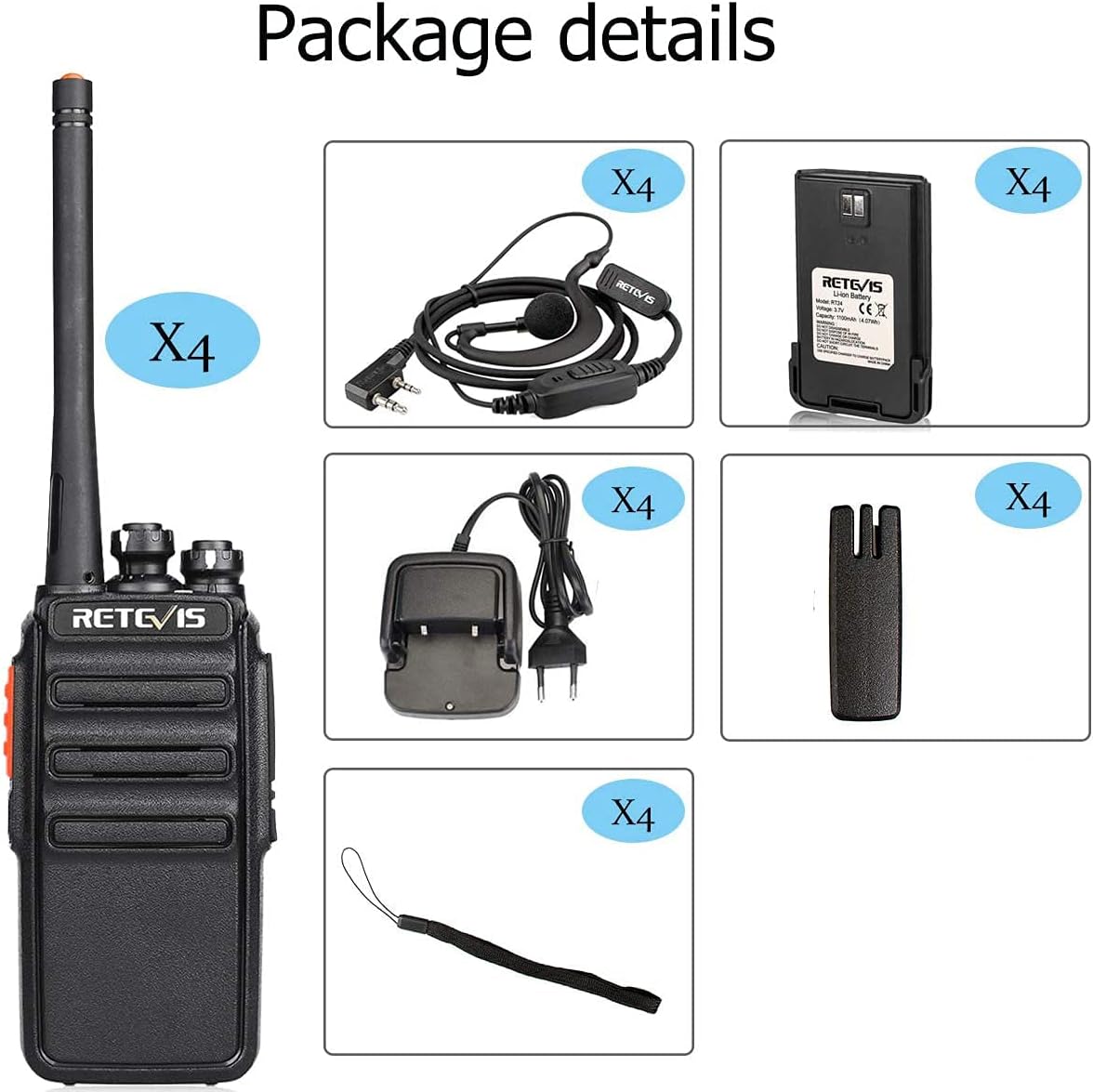Retevis RT24 - Walkie-Talkie Professionali PMR446 (4 Pezzi) - immagine 7