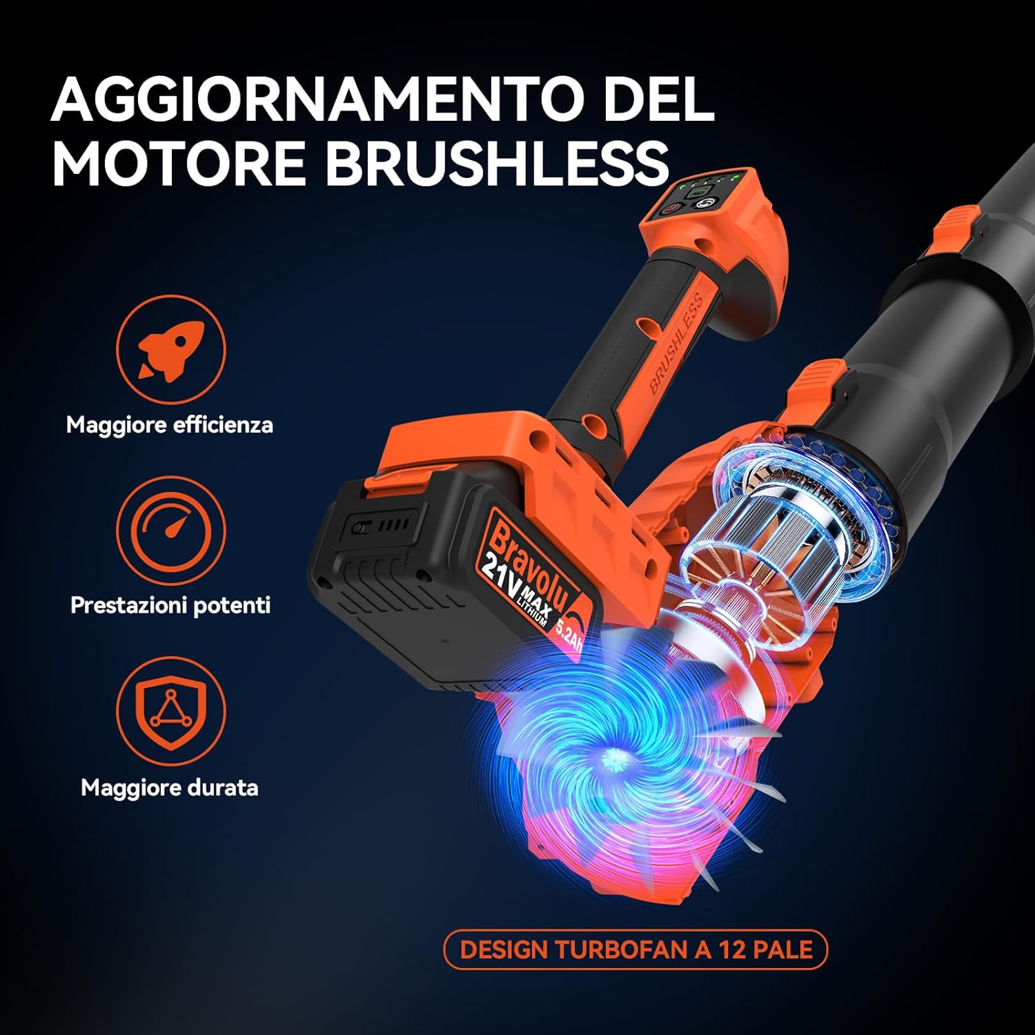 Bravolu Soffiatore a Batteria 21V 10400 mAh - immagine 5