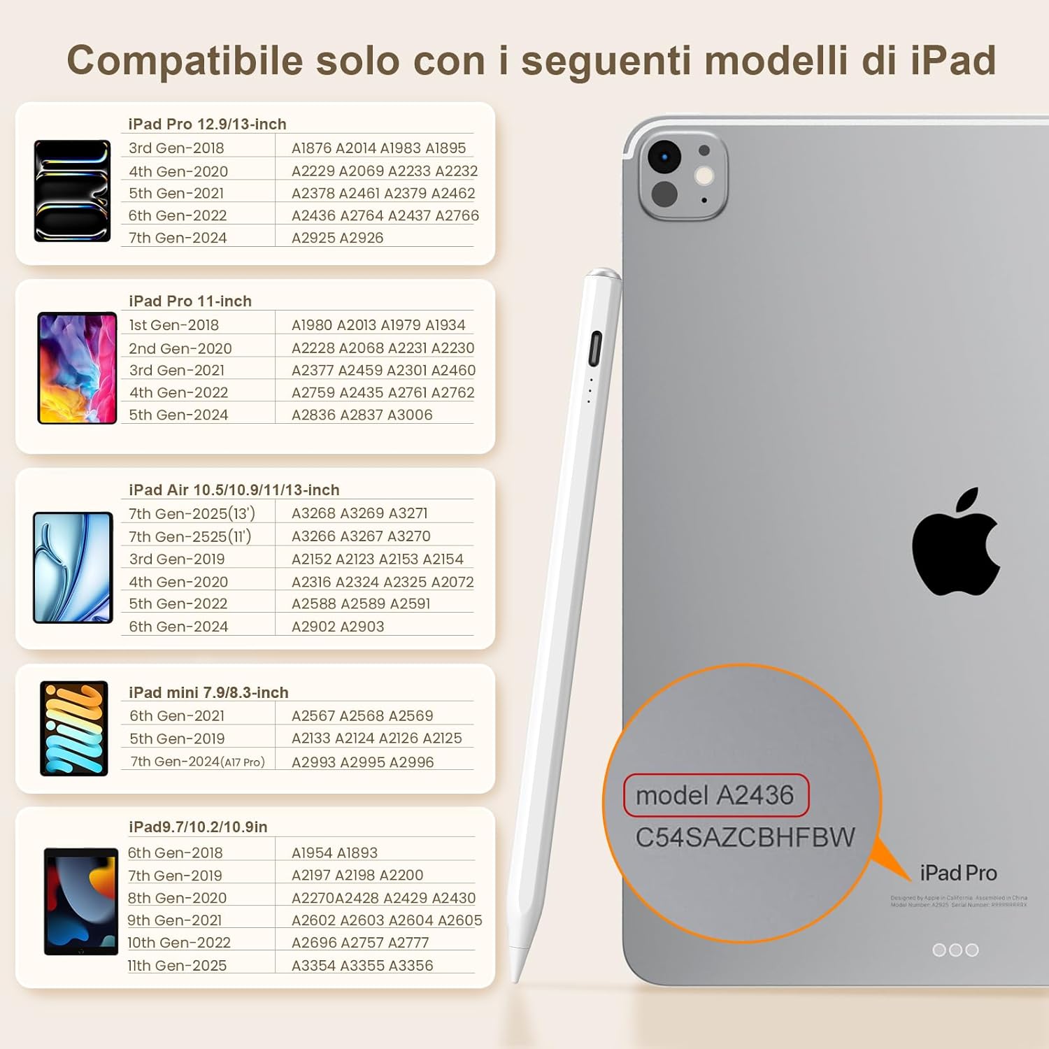 Hastraith Penna per Apple iPad 2018-2025, Bianco - immagine 2
