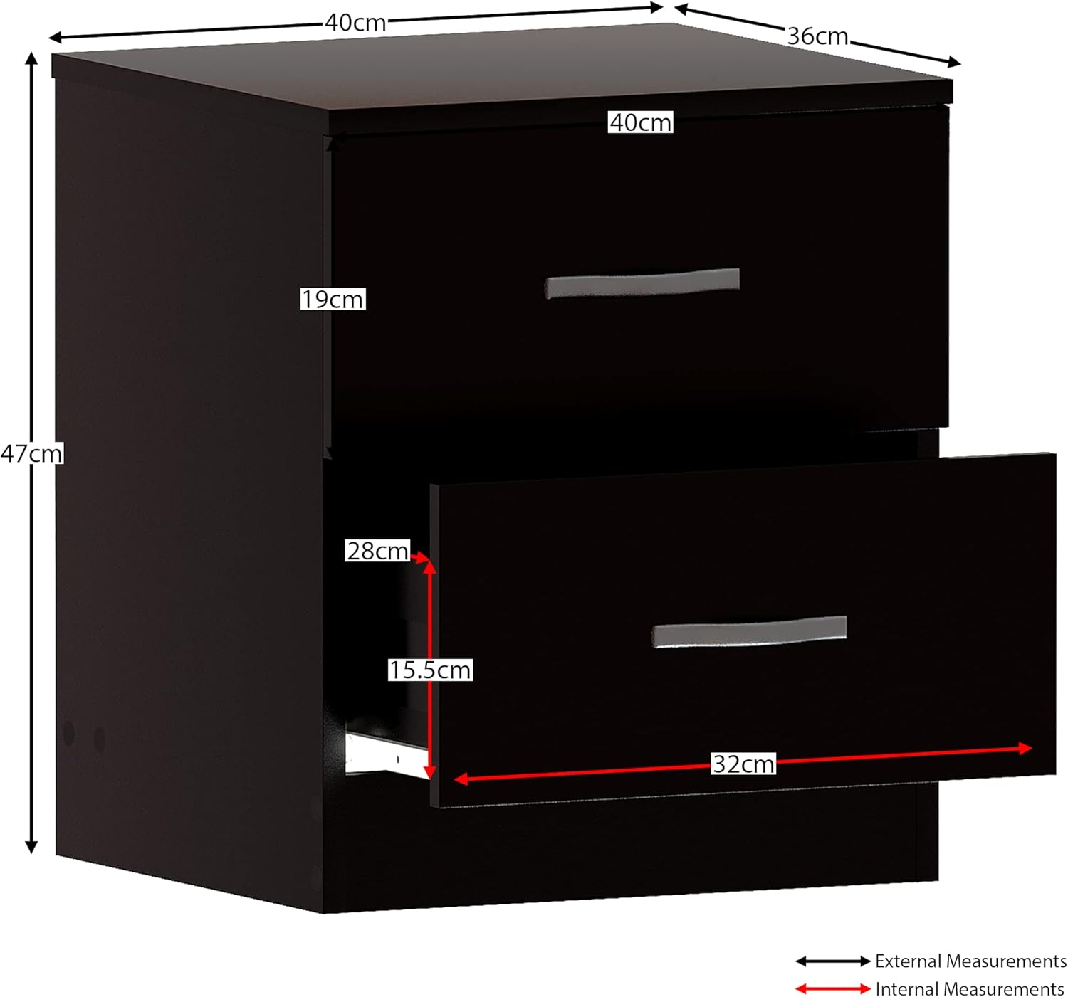 Vida Designs Comodino con 2 Cassetti, Nero - immagine 3