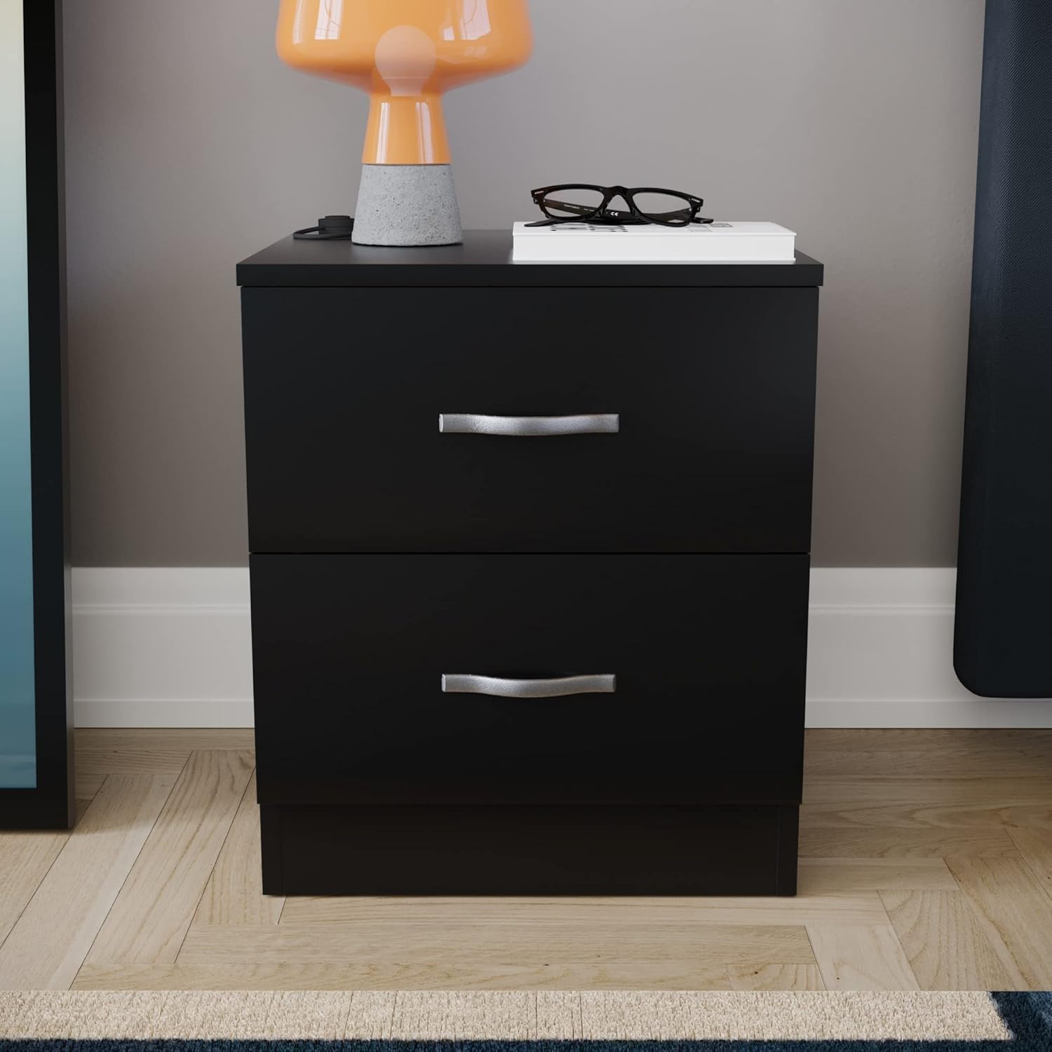 Vida Designs Comodino con 2 Cassetti, Nero - immagine 4
