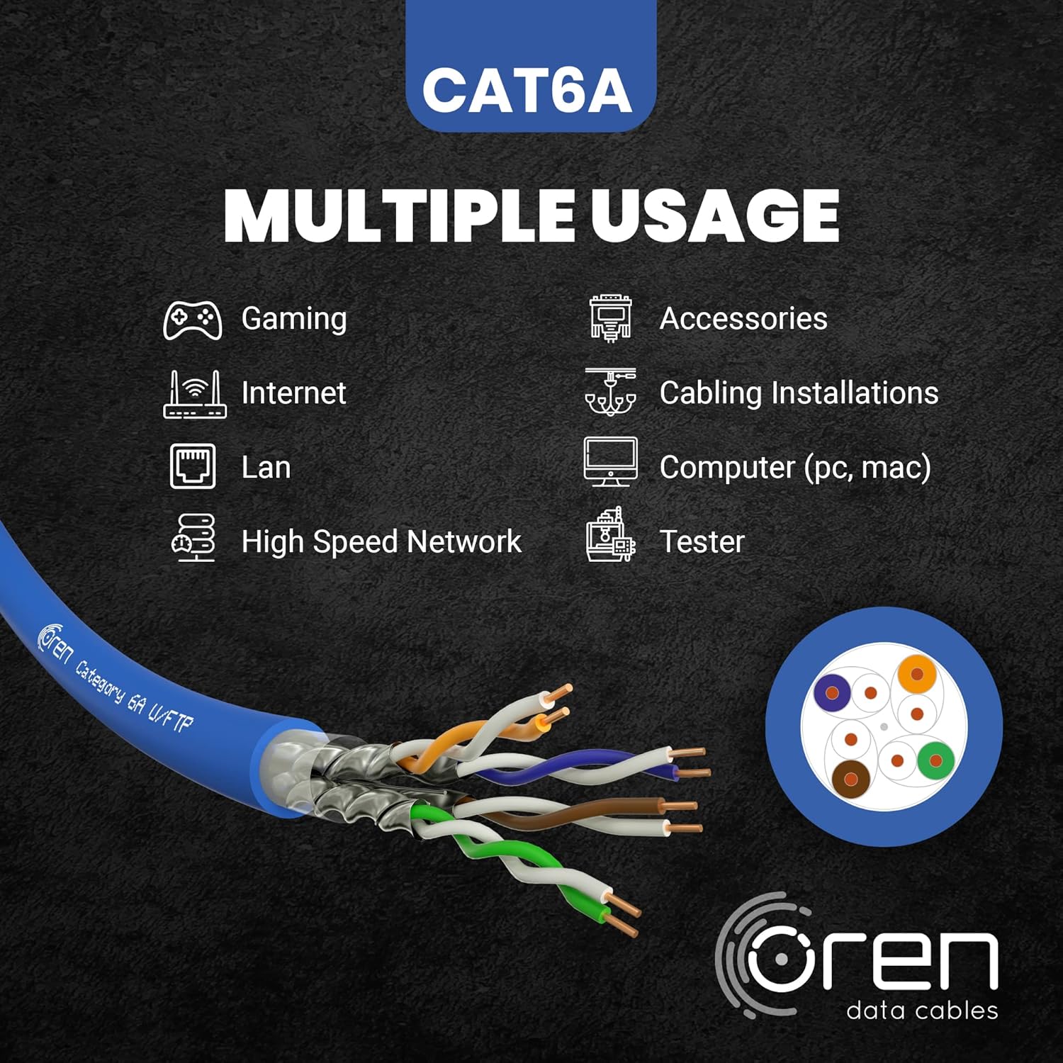 Oren CAT6A Cavo Ethernet 50m U/FTP 10GbE - immagine 5