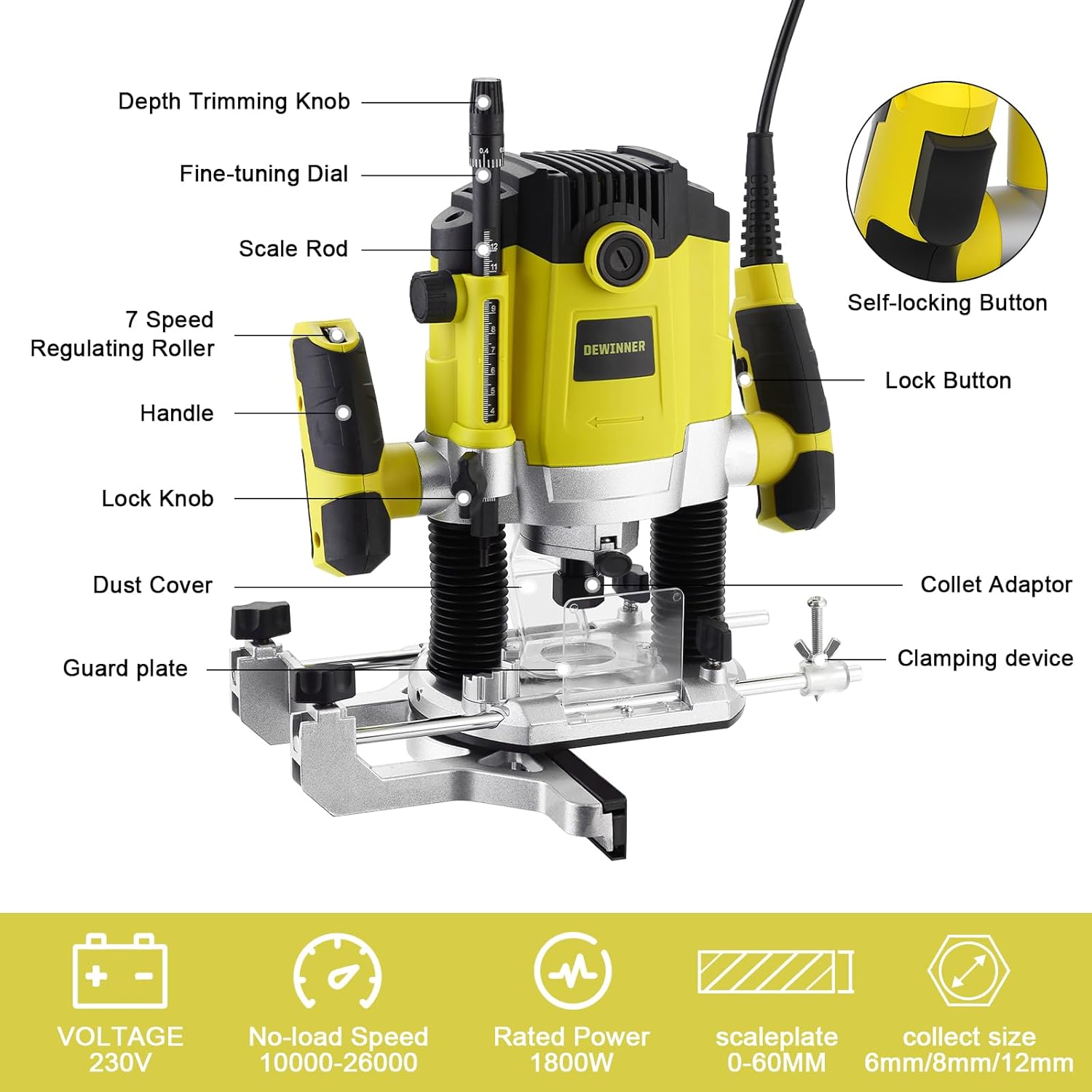 DEWINNER Fresatrice Verticale Legno 1800W - immagine 2