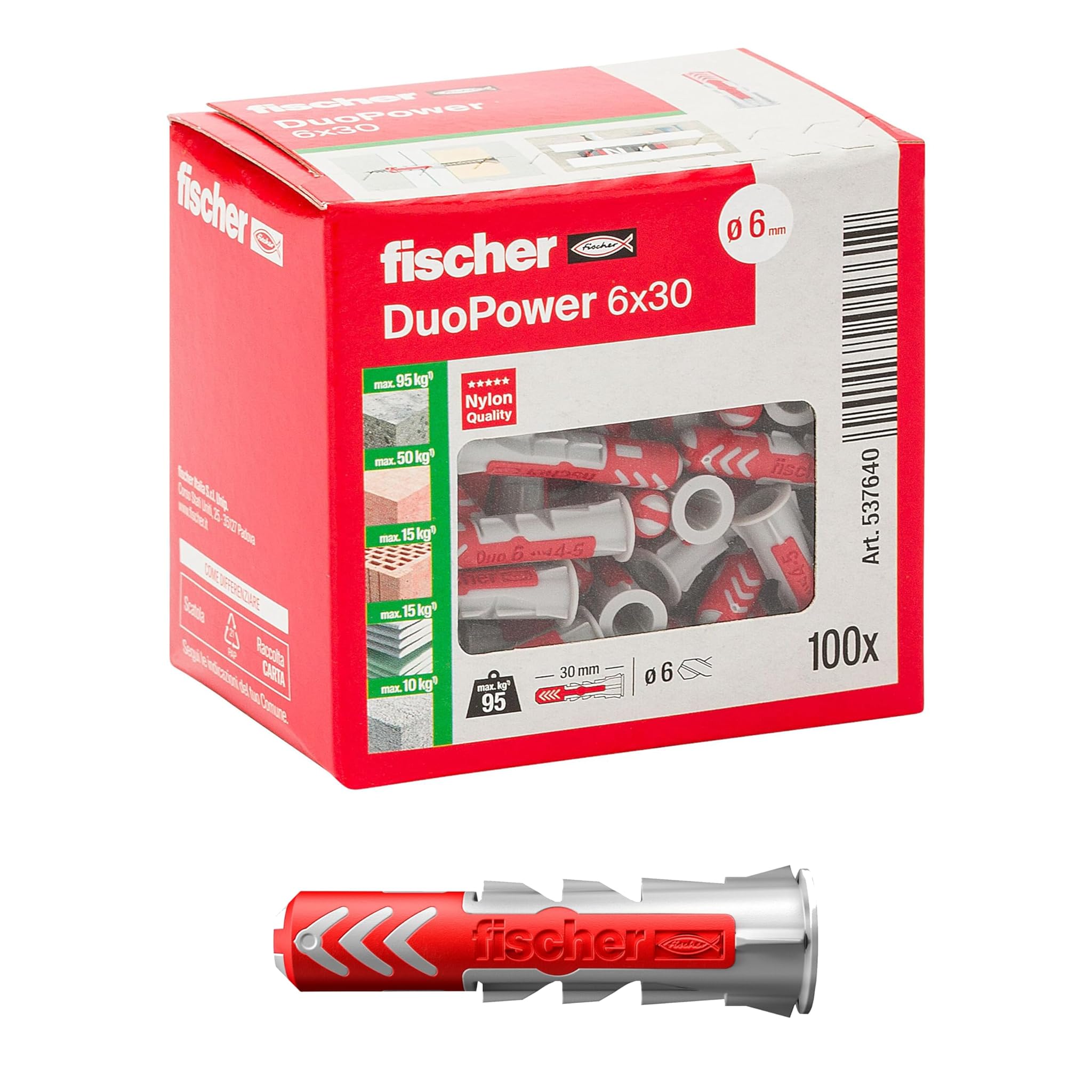 Fischer 100x Tasselli DuoPower 6 x 30 mm