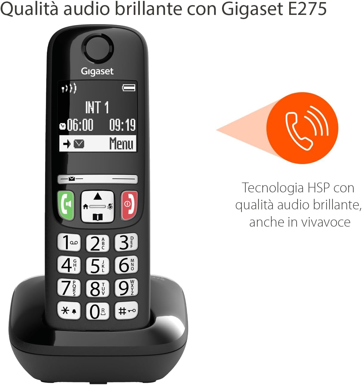 Gigaset E275 - Telefono DECT Cordless Tasti Grandi, Nero - immagine 4