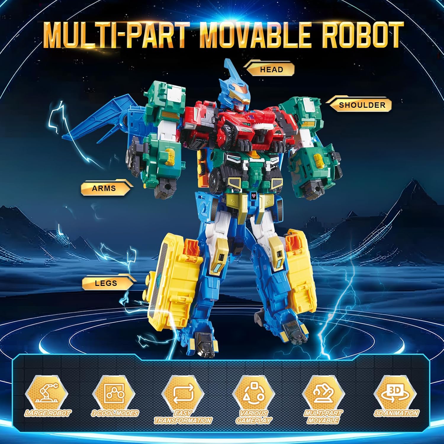 Robot Trasforming Mega Robot Metatron 4 in 1, Multicolore - immagine 3