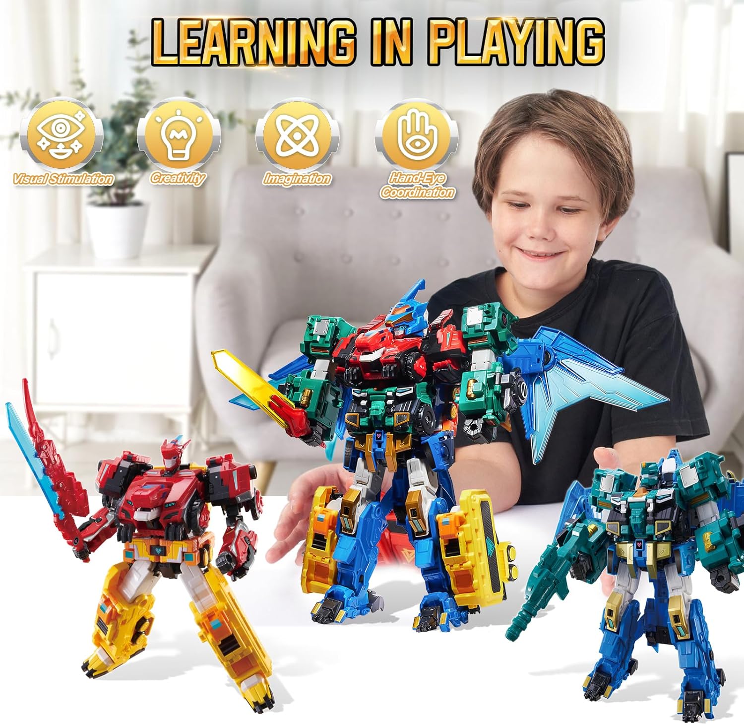 Robot Trasforming Mega Robot Metatron 4 in 1, Multicolore - immagine 4