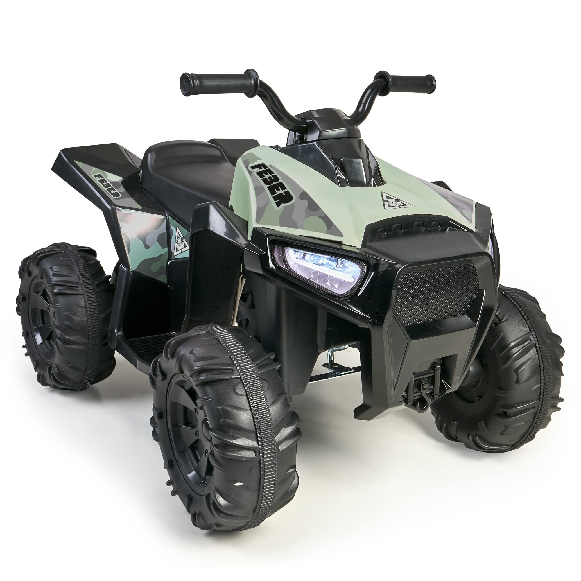 FEBER - Quad Boxer 12V, un posto, elettrico, con ruote larghe per maggiore stabilità e velocità massima 5 km/h, per bambine/i dai 3 anni, Famosa (FEN03000)
