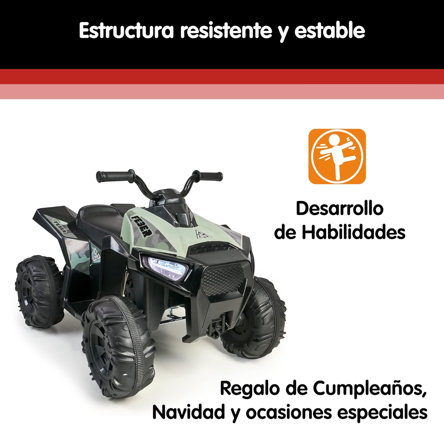 FEBER - Quad Boxer 12V, un posto, elettrico, con ruote larghe per maggiore stabilità e velocità massima 5 km/h, per bambine/i dai 3 anni, Famosa (FEN03000) - immagine 5