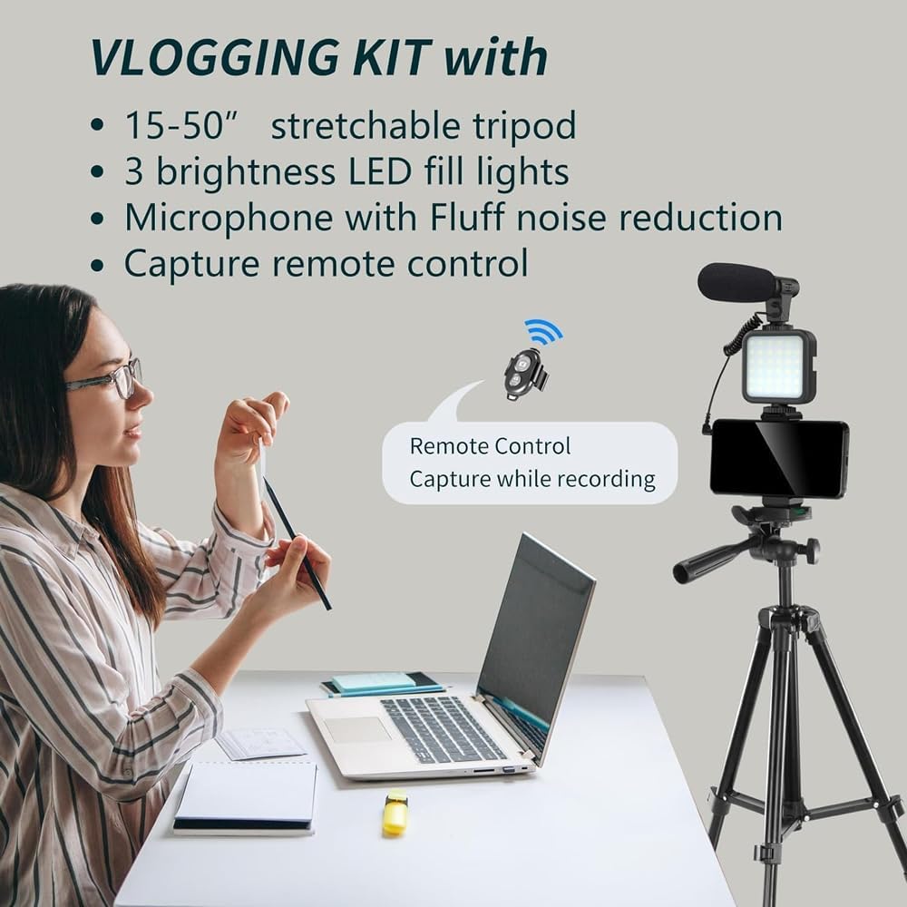 Ultimate Vlogging Kit - Treppiede, Microfono, Luce, Telecomando - immagine 4
