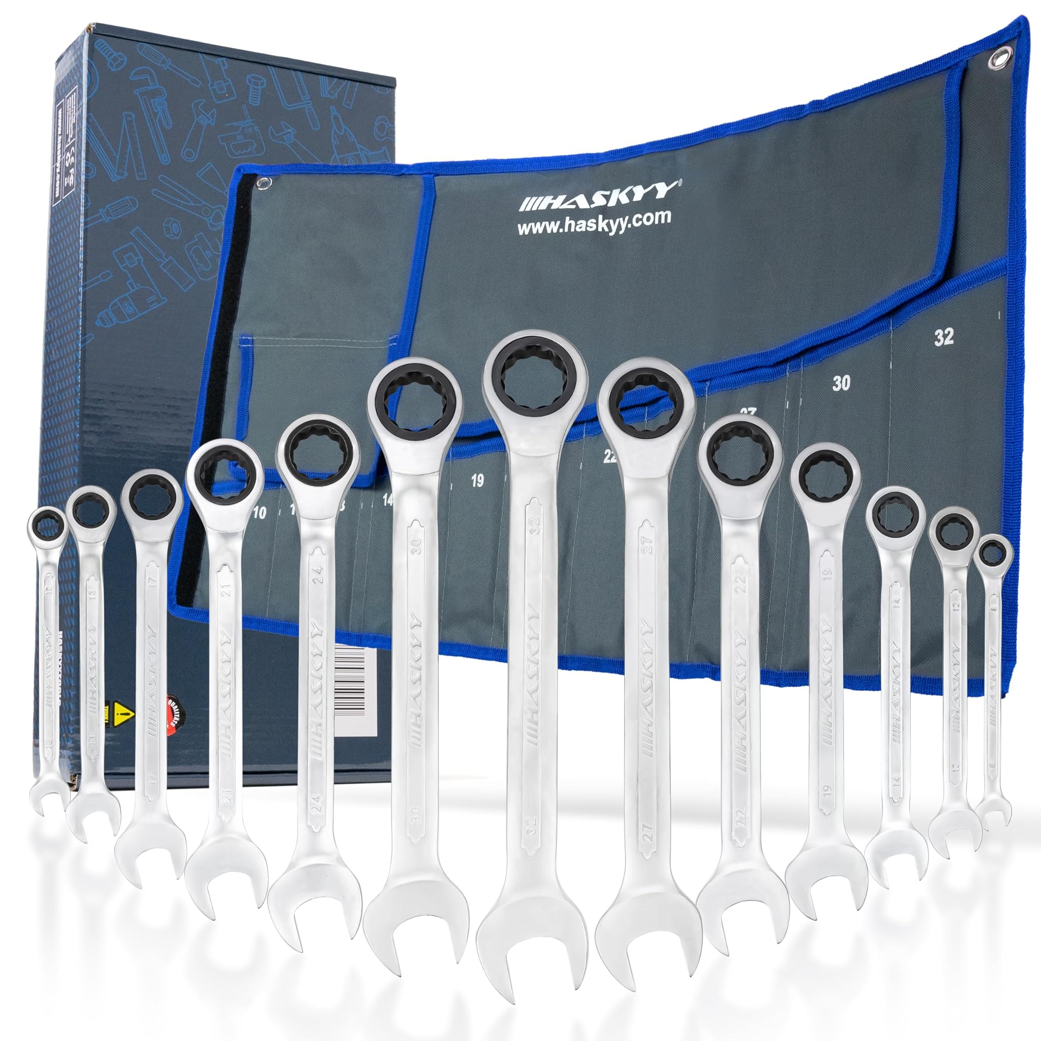 Haskyy Set di Chiavi Combinate 8-32 mm 13 pz. in Borsa