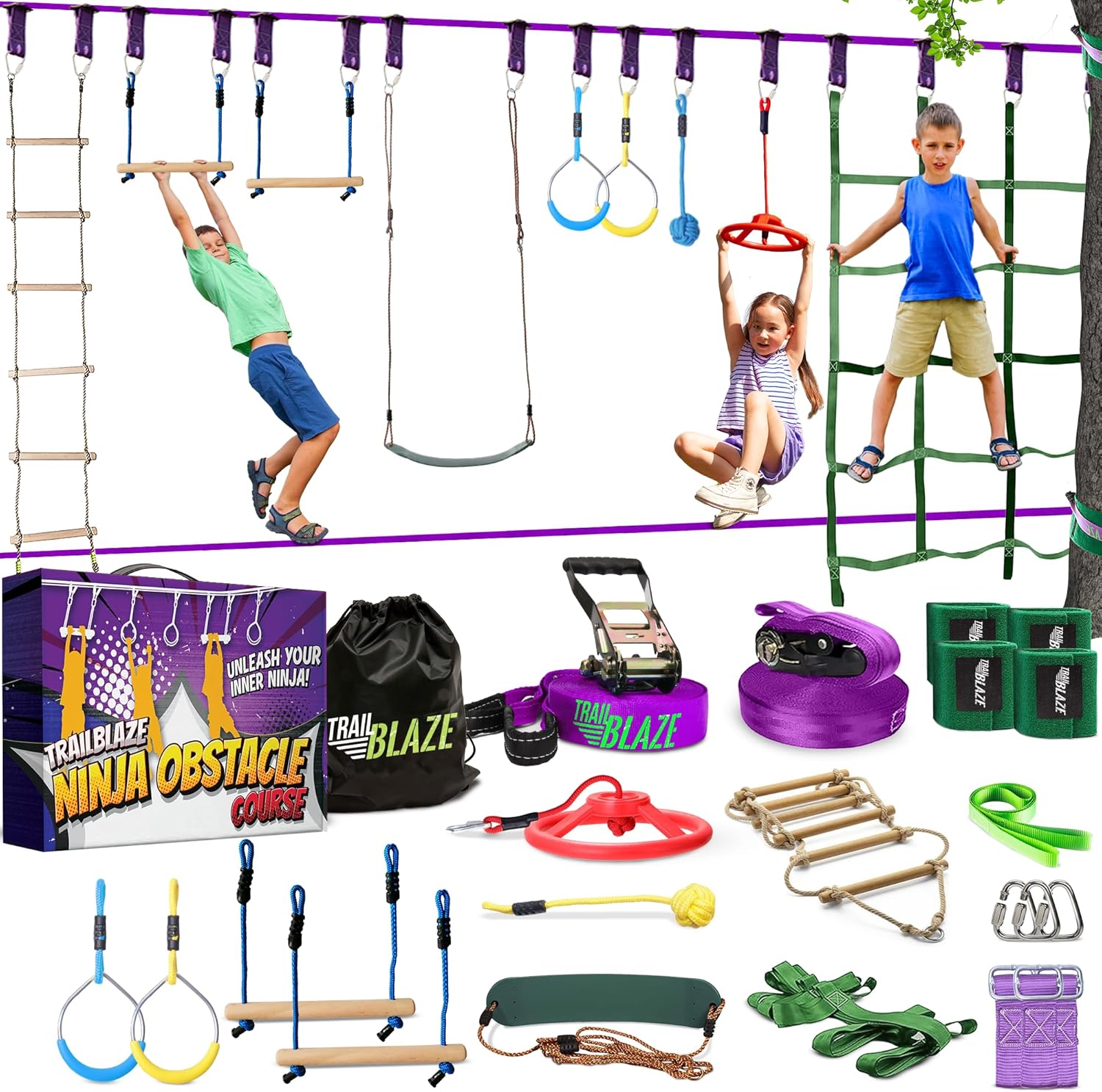 Trailblaze Ninja Line Obstacle Course for Kids - 40' - immagine 1