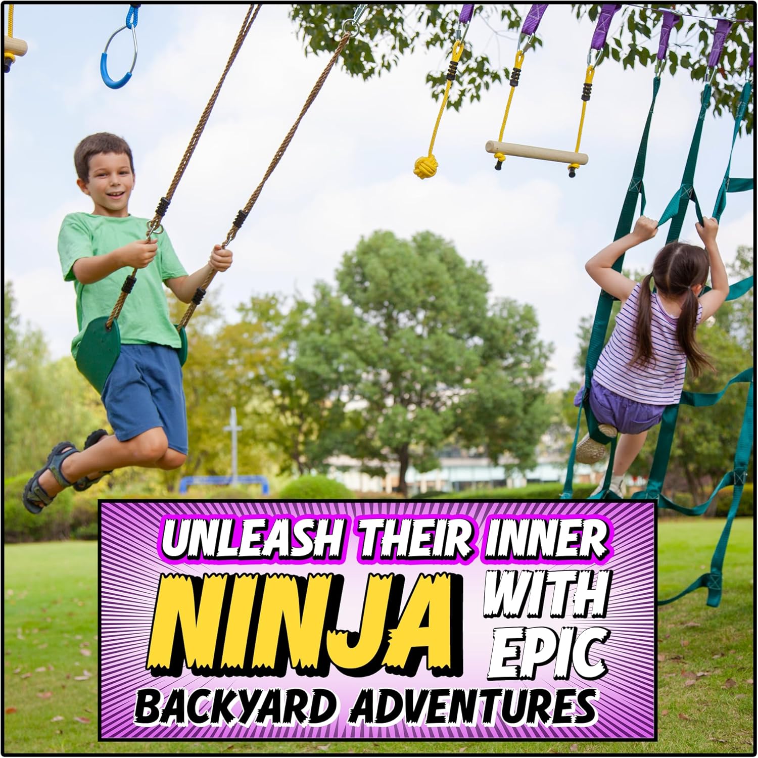 Trailblaze Ninja Line Obstacle Course for Kids - 40' - immagine 2