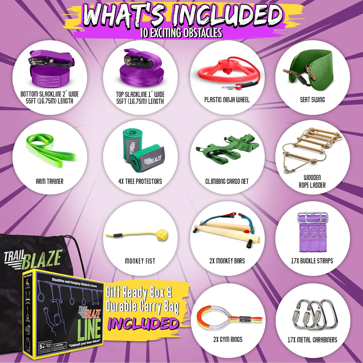 Trailblaze Ninja Line Obstacle Course for Kids - 40' - immagine 4