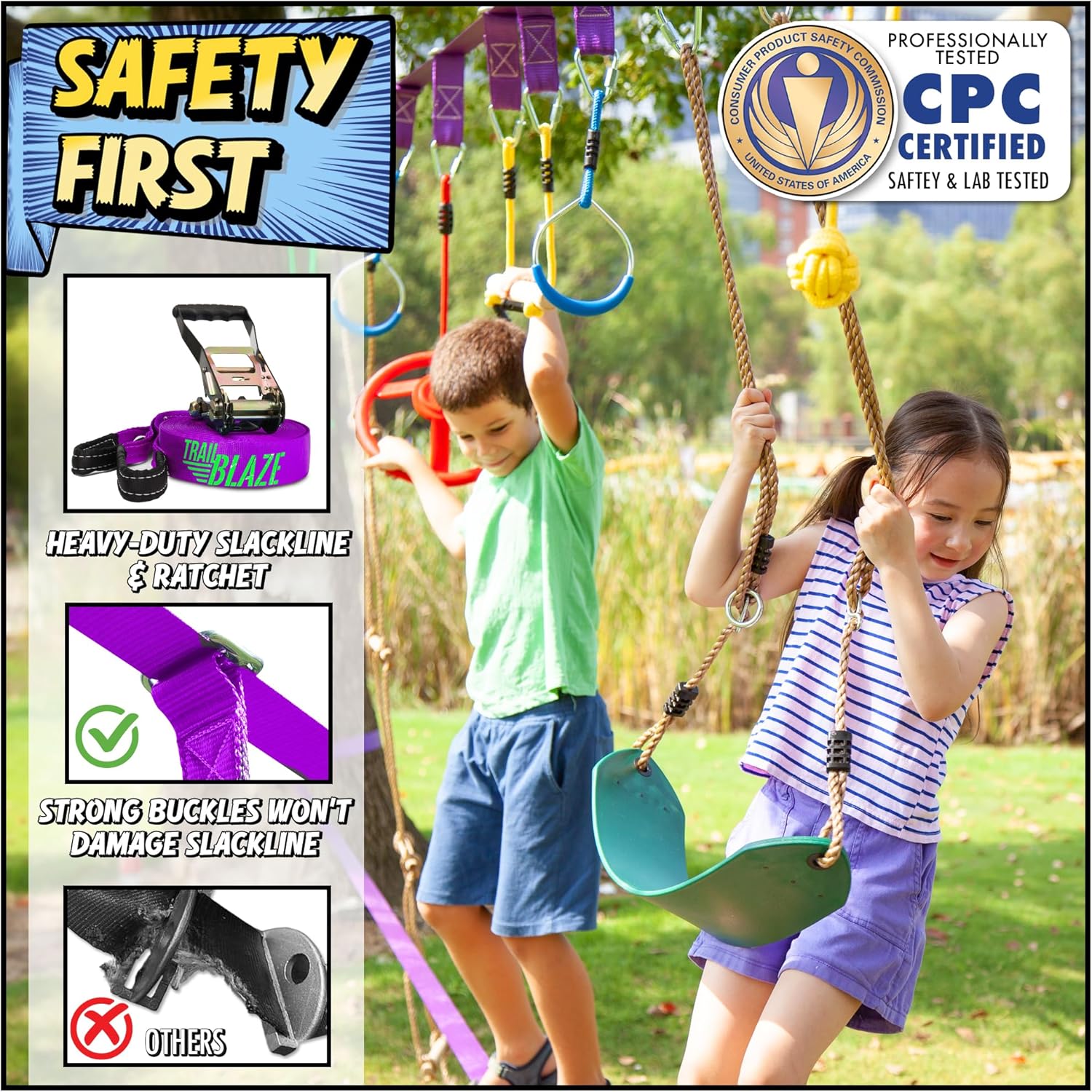 Trailblaze Ninja Line Obstacle Course for Kids - 40' - immagine 5