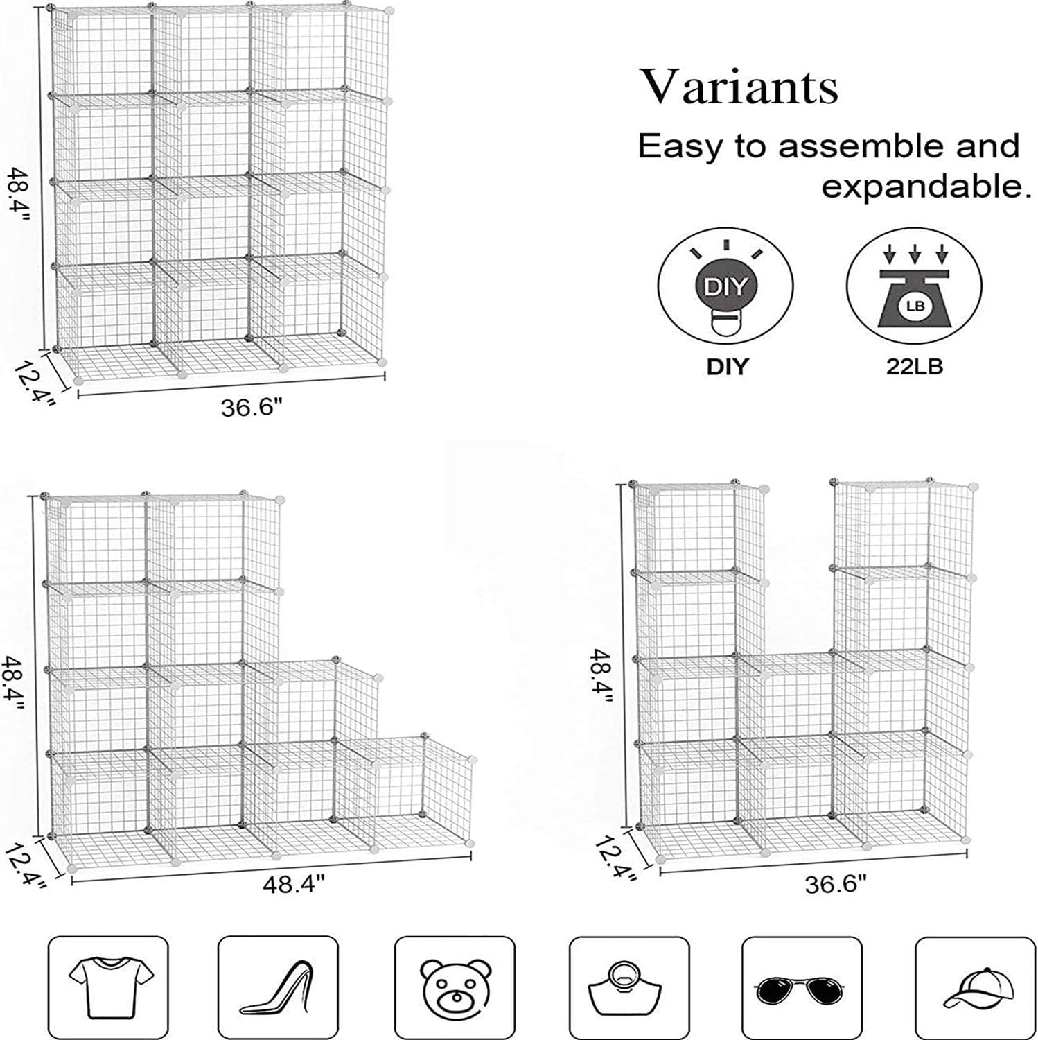 C&ahome Portaoggetti in Filo Metallico 12 Cubi - immagine 3