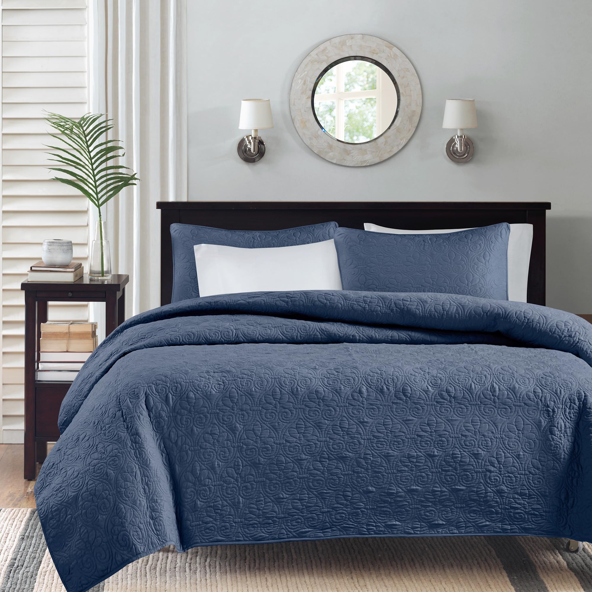 Madison Park Quebec Dusty Pale Navy - Set Copriletto King