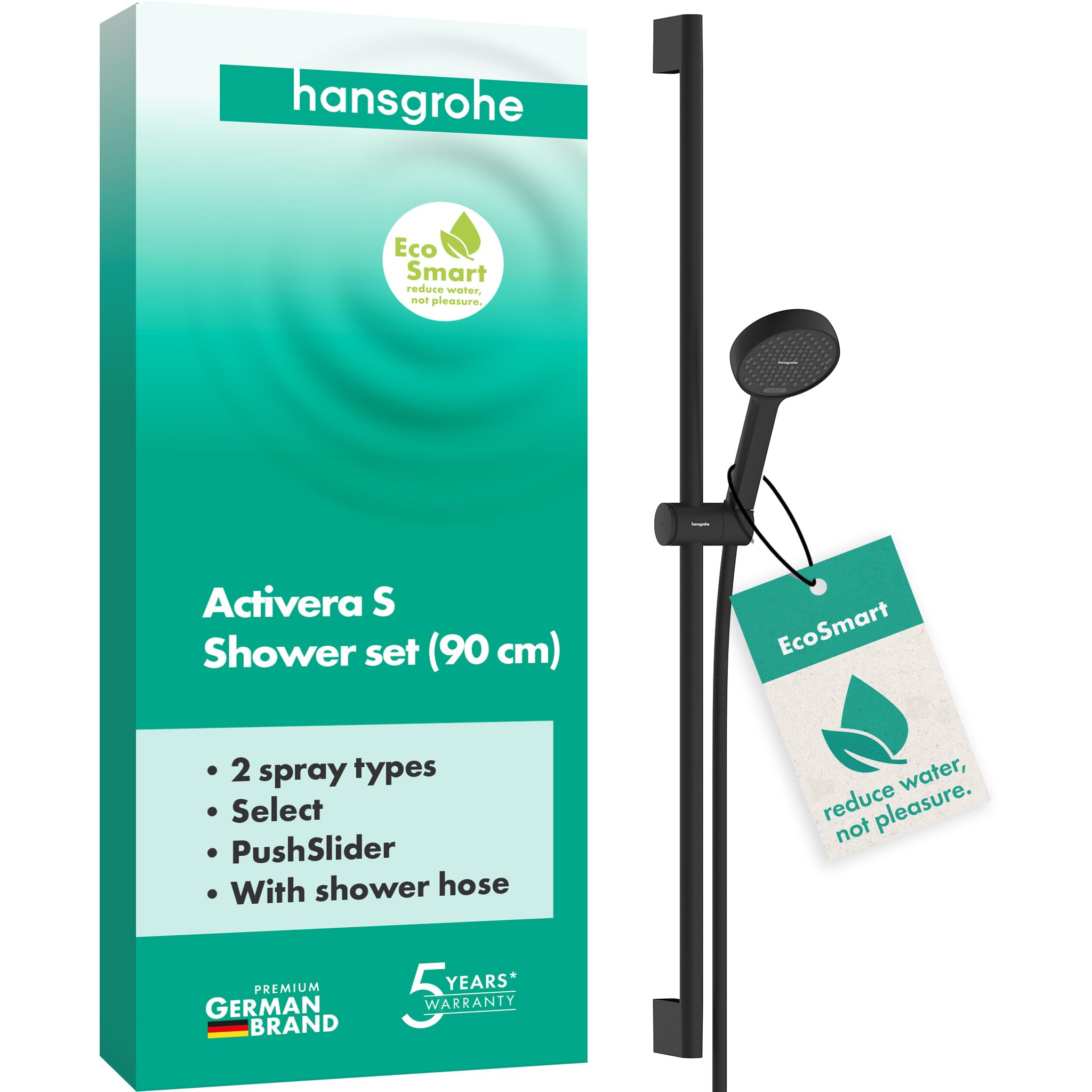 hansgrohe 28046670 Set Doccia, Nero Opaco, Duschstange 0,90 m