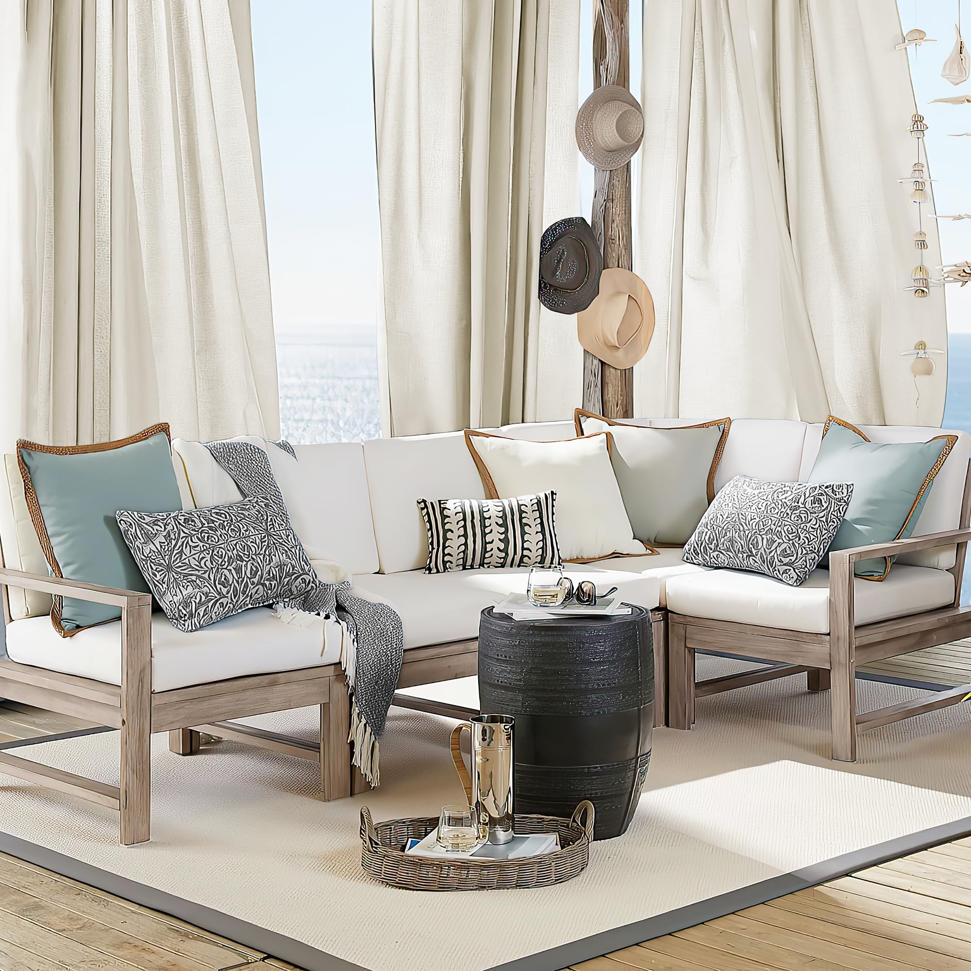 PONY DANCE Tende Lino Semitrasparenti per Gazebo 2 Pezzi L 140 x A 243 cm Tenda per Esterno Decorazioni per Giardino Curtains Impermeabili con Passanti Adesivi, Beige