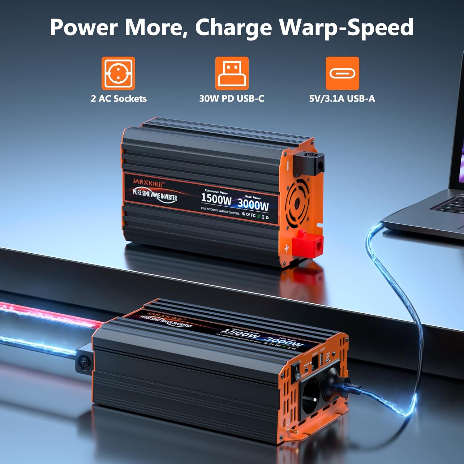 Inverter Sinusoidale Puro 1500W 12V-230V con Telecomando - immagine 2