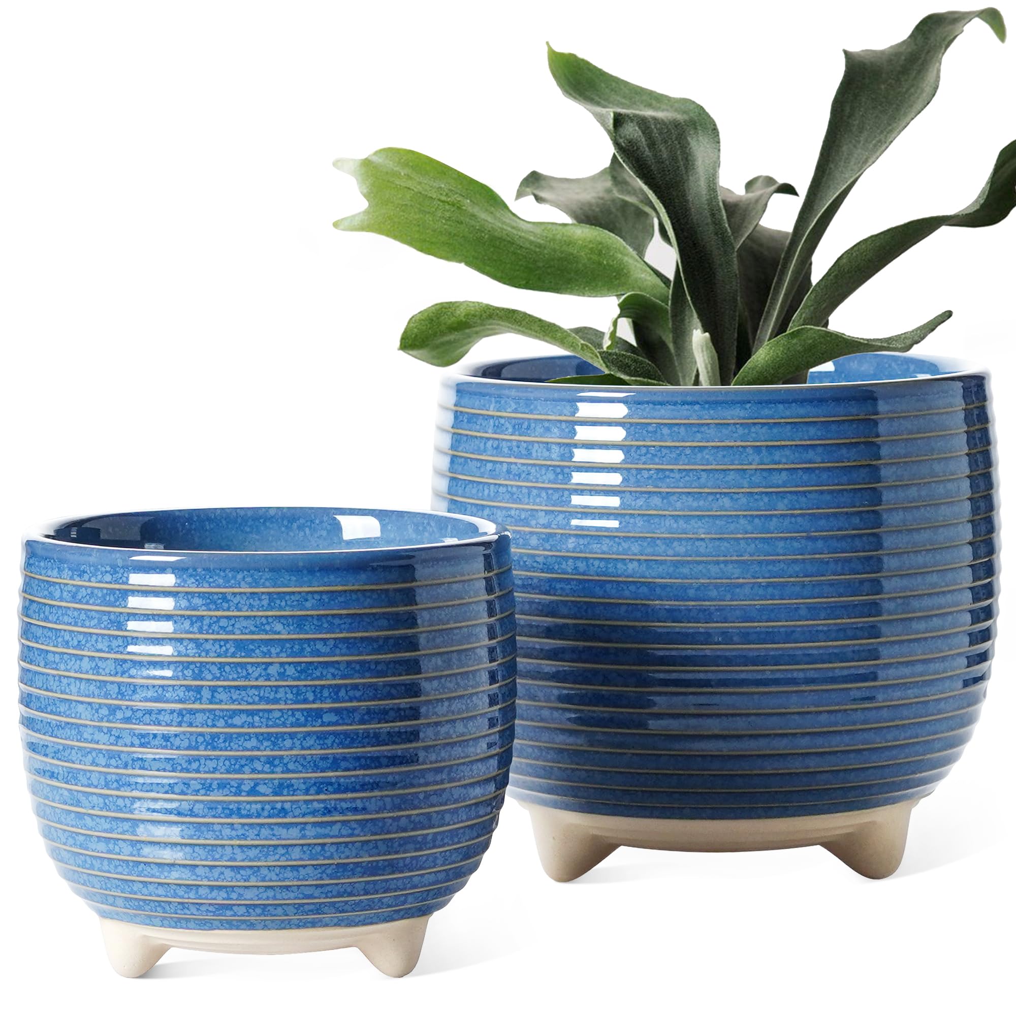 LE TAUCI Vaso per Piante in Ceramica con Piedi, Blu